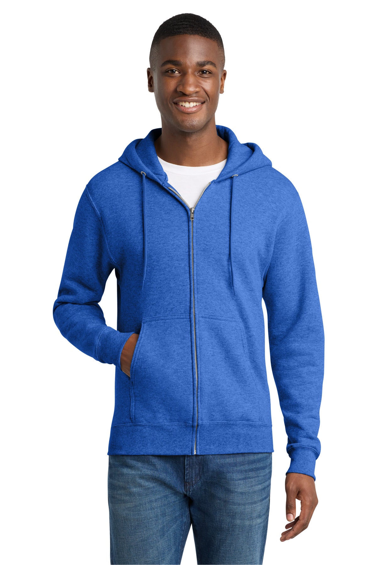 Port & Co Core Fleece Full-Zip Hooded Sweatshirt - Heather Royal