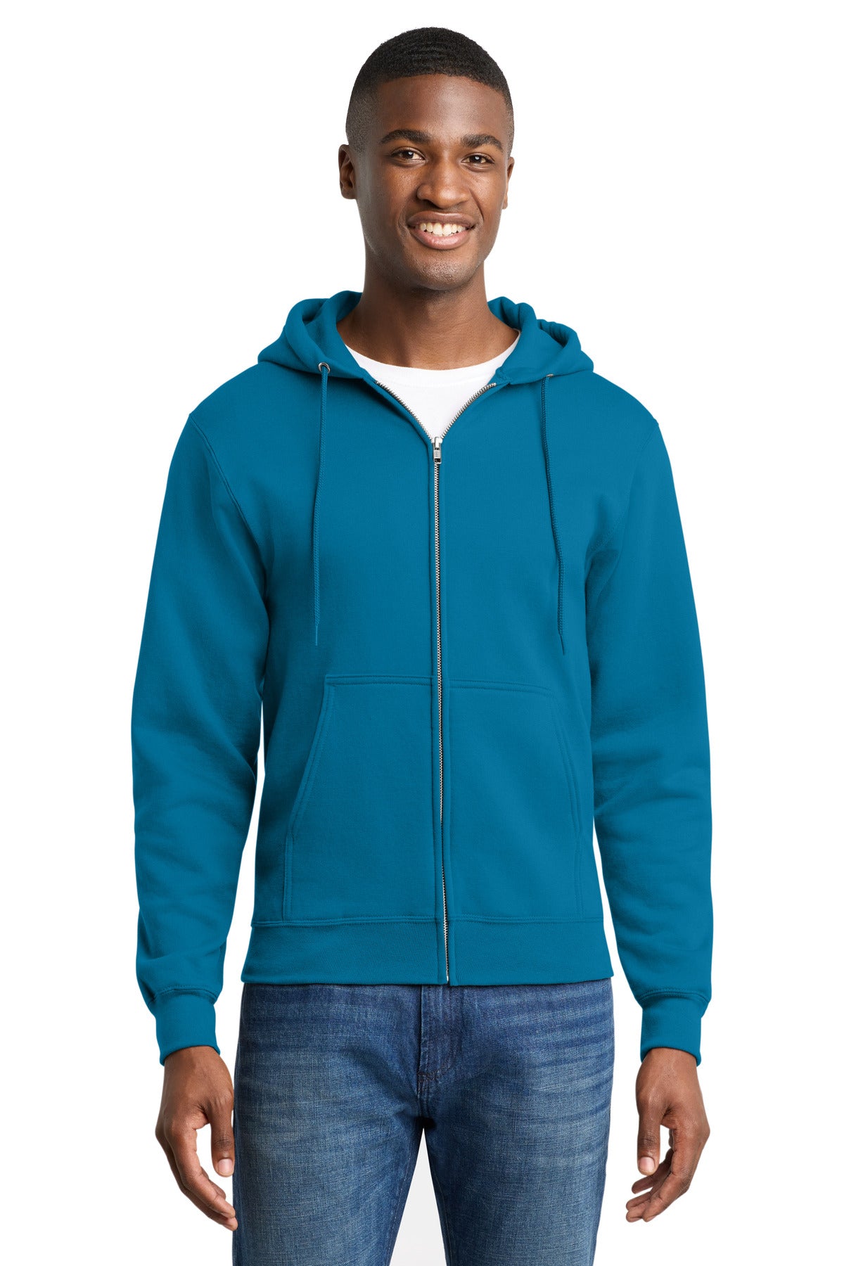 Port & Co Core Fleece Full-Zip Hooded Sweatshirt - Neon Blue