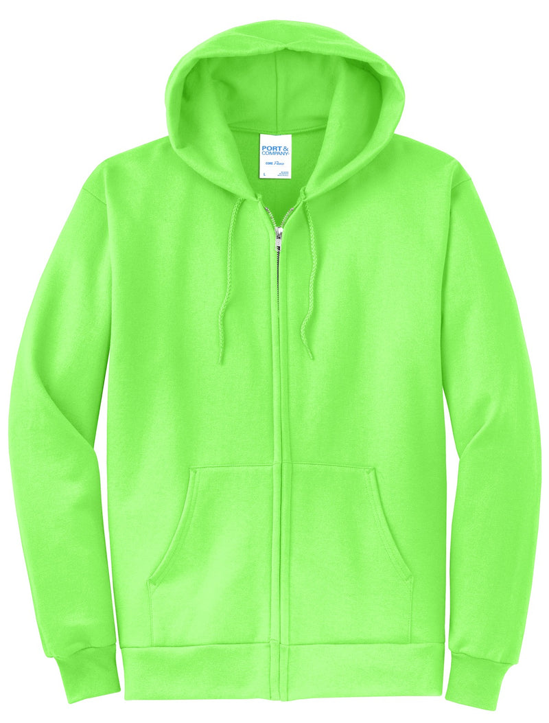 Port & Co Core Fleece Full-Zip Hooded Sweatshirt - Neon Green