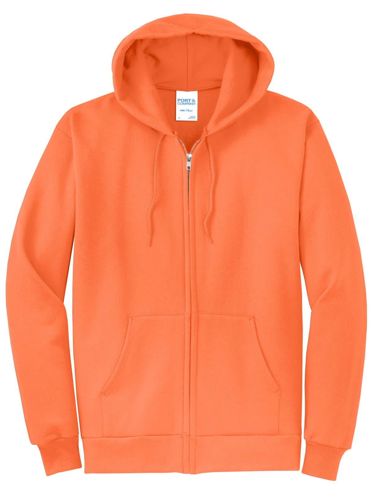 Port & Co Core Fleece Full-Zip Hooded Sweatshirt - Neon Orange