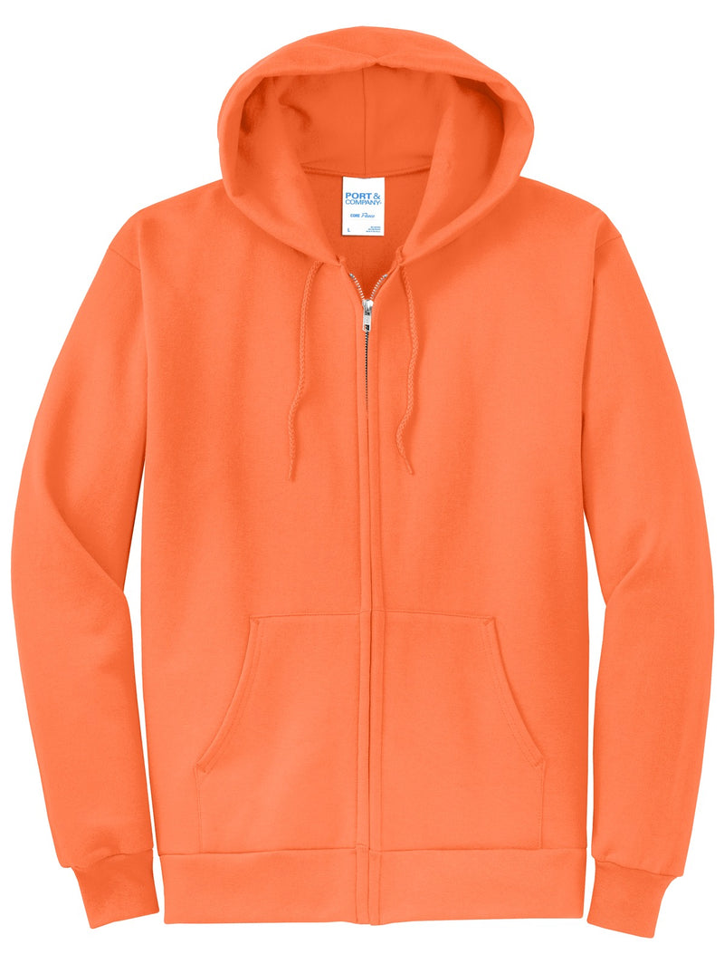 Port & Co Core Fleece Full-Zip Hooded Sweatshirt - Neon Orange