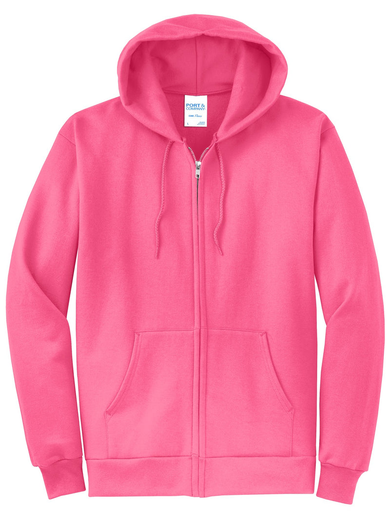 Port & Co Core Fleece Full-Zip Hooded Sweatshirt - Neon Pink