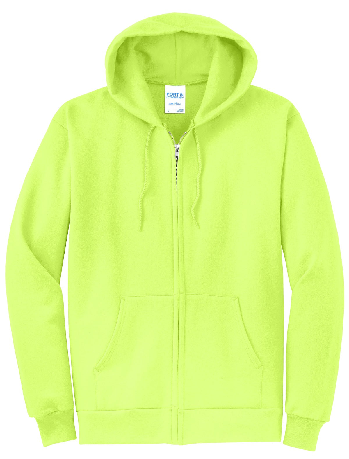 Port & Co Core Fleece Full-Zip Hooded Sweatshirt - Neon Yellow