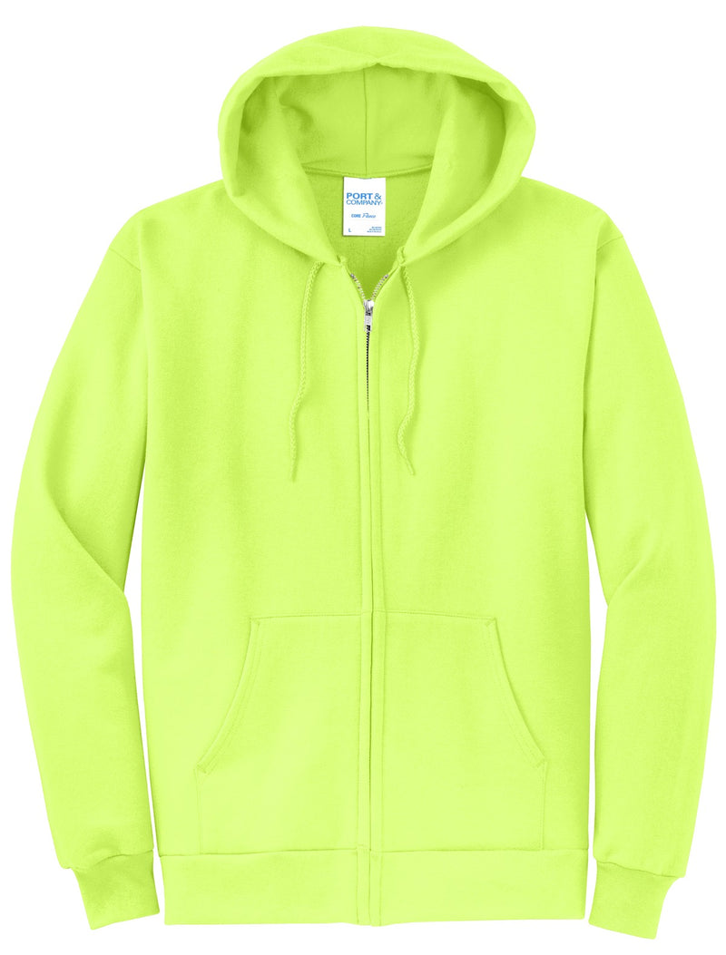 Port & Co Core Fleece Full-Zip Hooded Sweatshirt - Neon Yellow