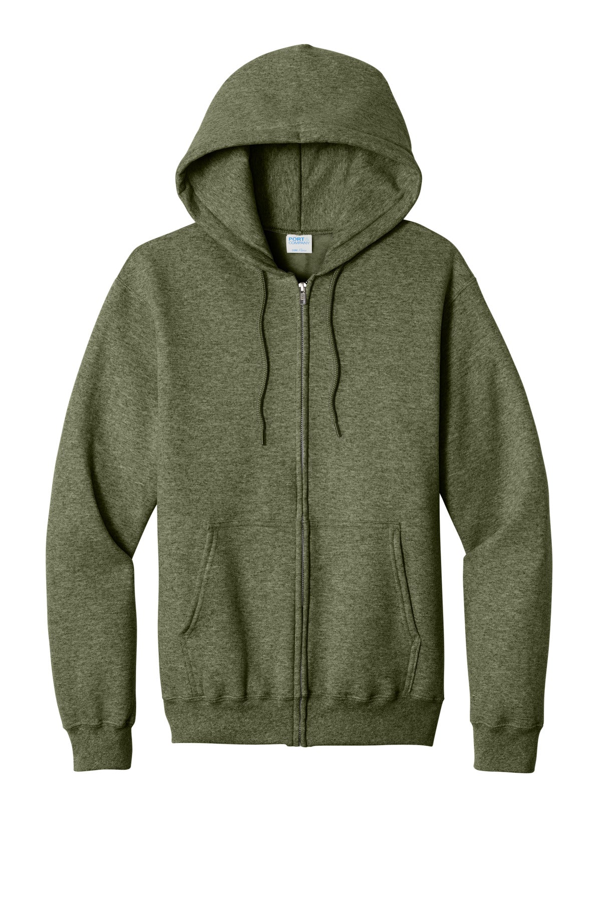 Port & Co Core Fleece Full-Zip Hooded Sweatshirt - Olive Drab Green Heather