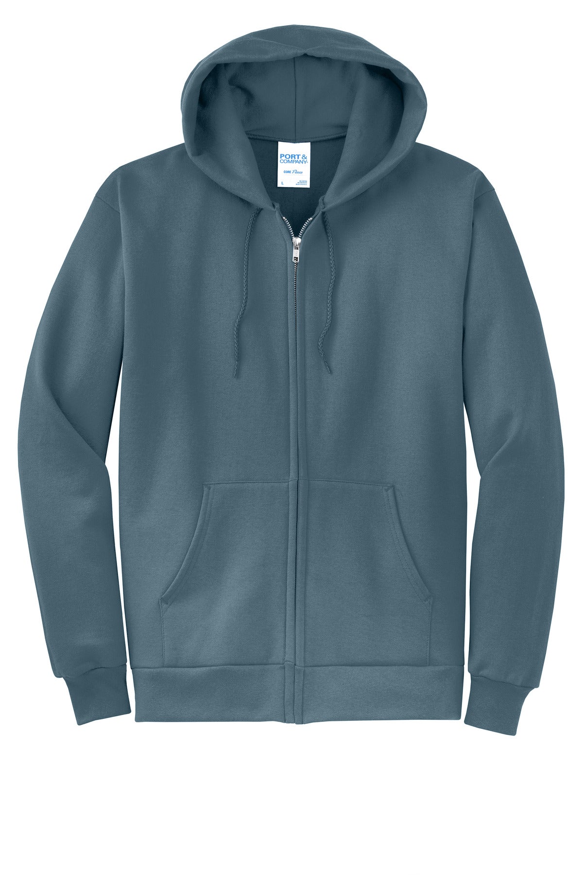 Port & Co Core Fleece Full-Zip Hooded Sweatshirt - Steel Blue