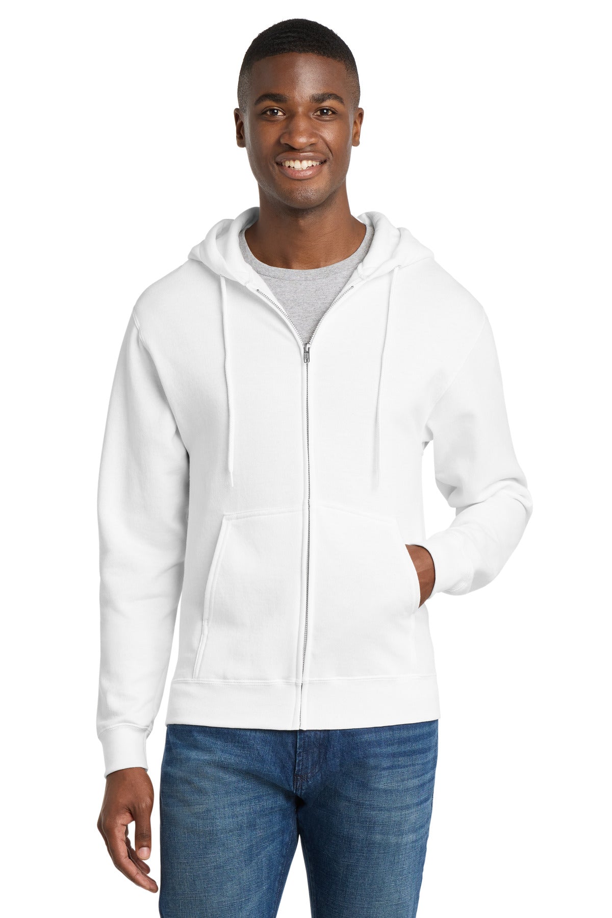 Port & Co Core Fleece Full-Zip Hooded Sweatshirt - White