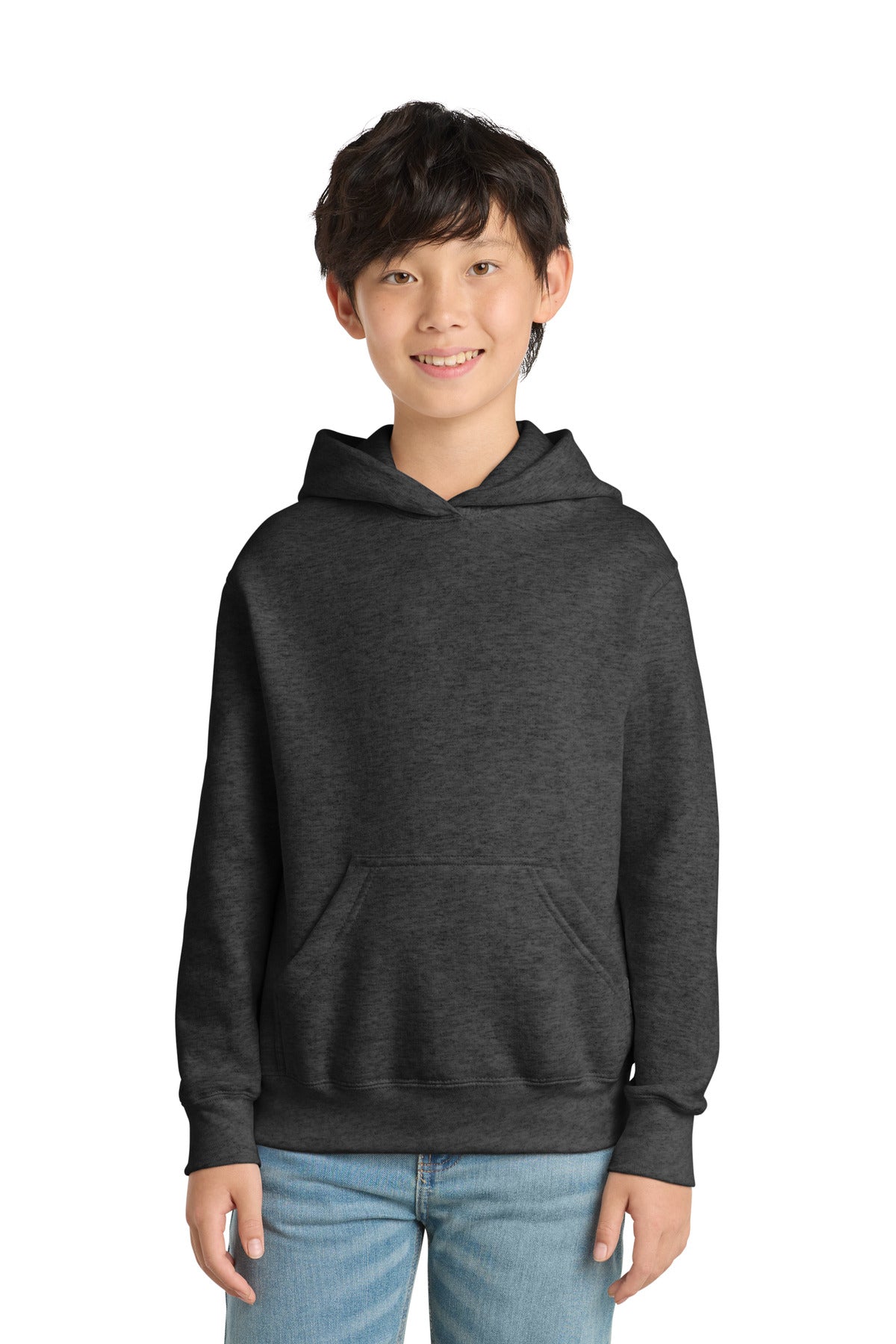 Port & Co Youth Core Fleece Pullover Hooded Sweatshirt - Dark Heather Grey