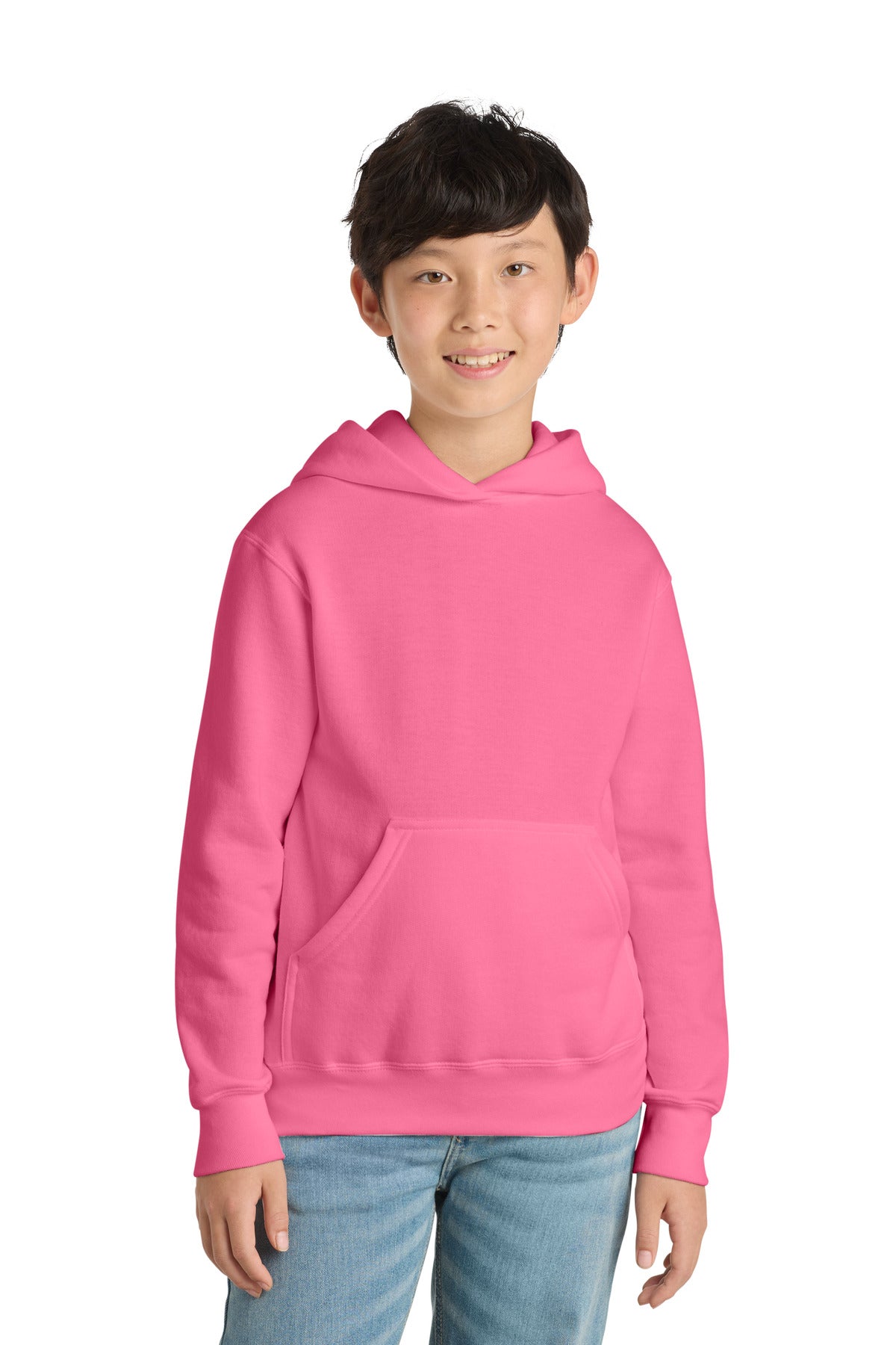 Port & Co Youth Core Fleece Pullover Hooded Sweatshirt - Neon Pink