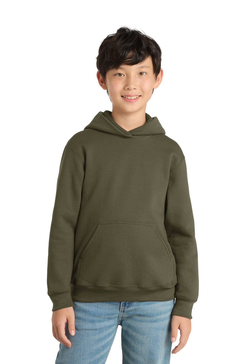 Port & Co Youth Core Fleece Pullover Hooded Sweatshirt - Olive Drab Green