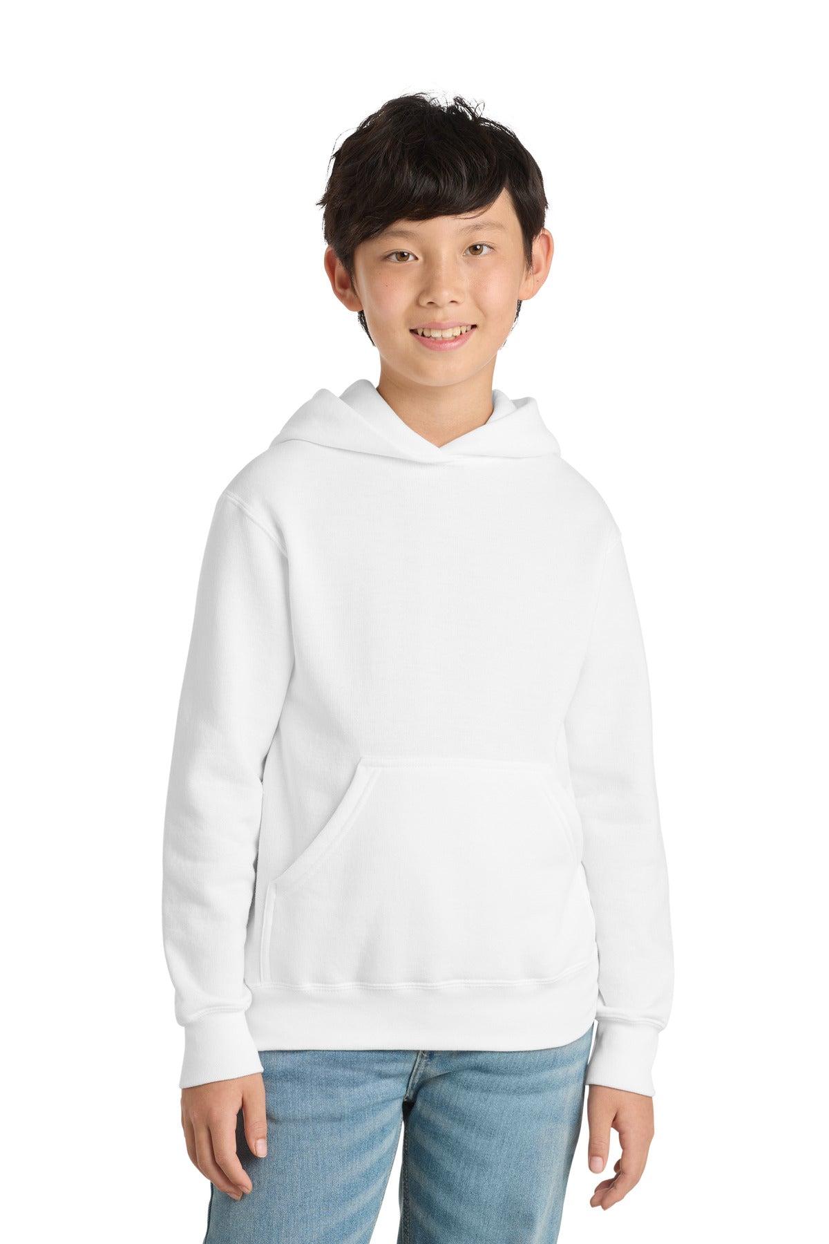 Port & Co Youth Core Fleece Pullover Hooded Sweatshirt - White
