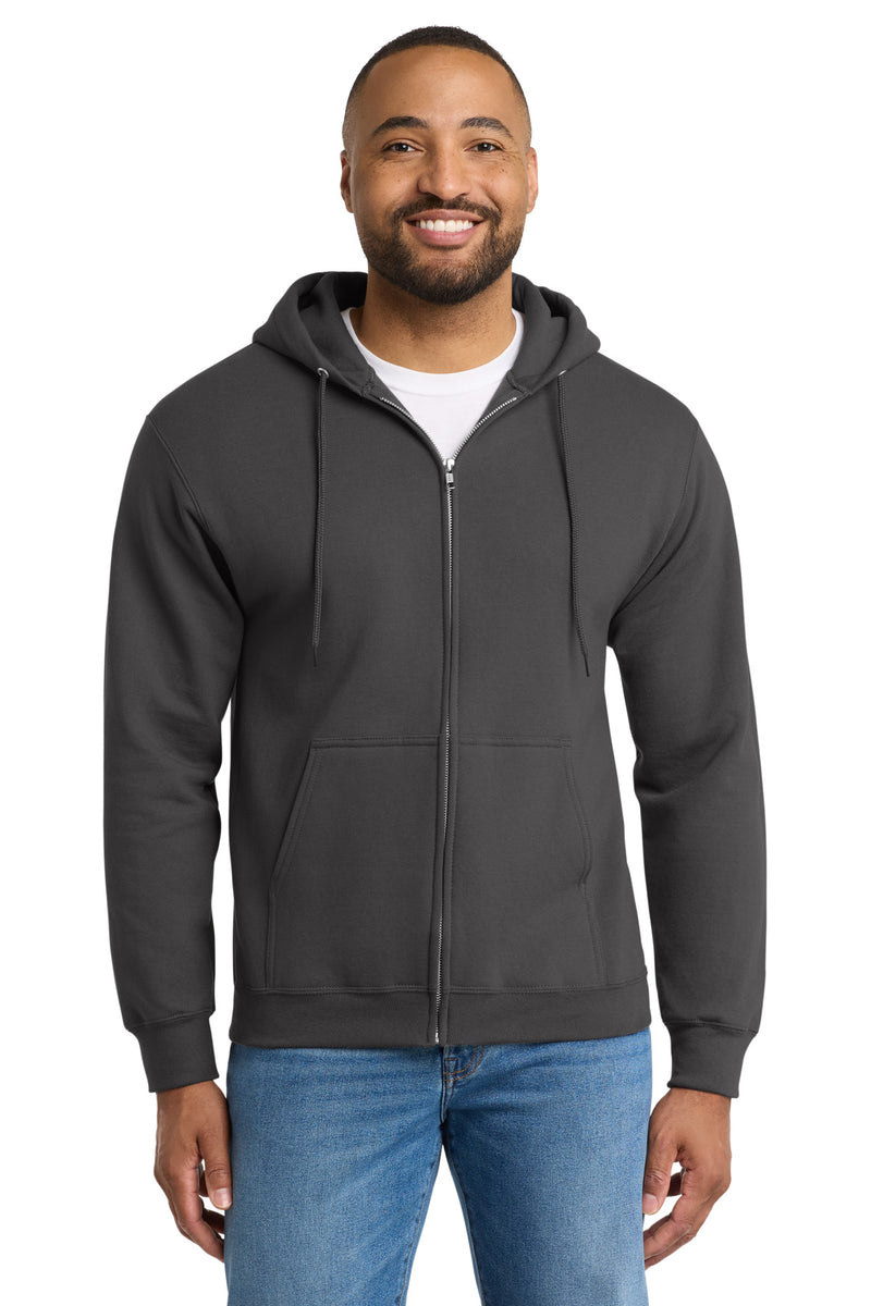 Port & Co Tall Essential Fleece Full-Zip Hooded Sweatshirt - Charcoal
