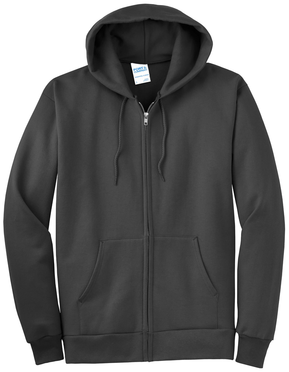 Port & Co Tall Essential Fleece Full-Zip Hooded Sweatshirt - Charcoal