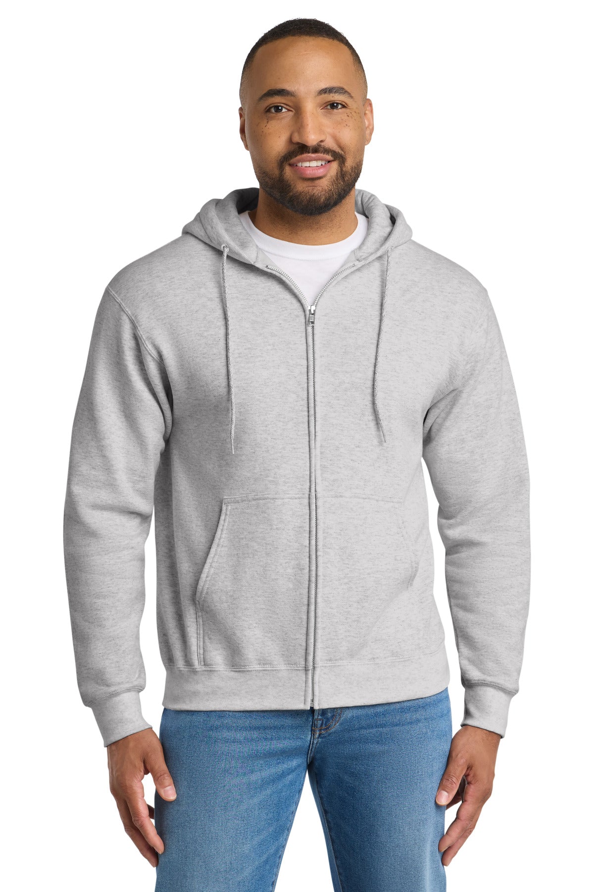 Port & Co Essential Fleece Full-Zip Hooded Sweatshirt - Ash