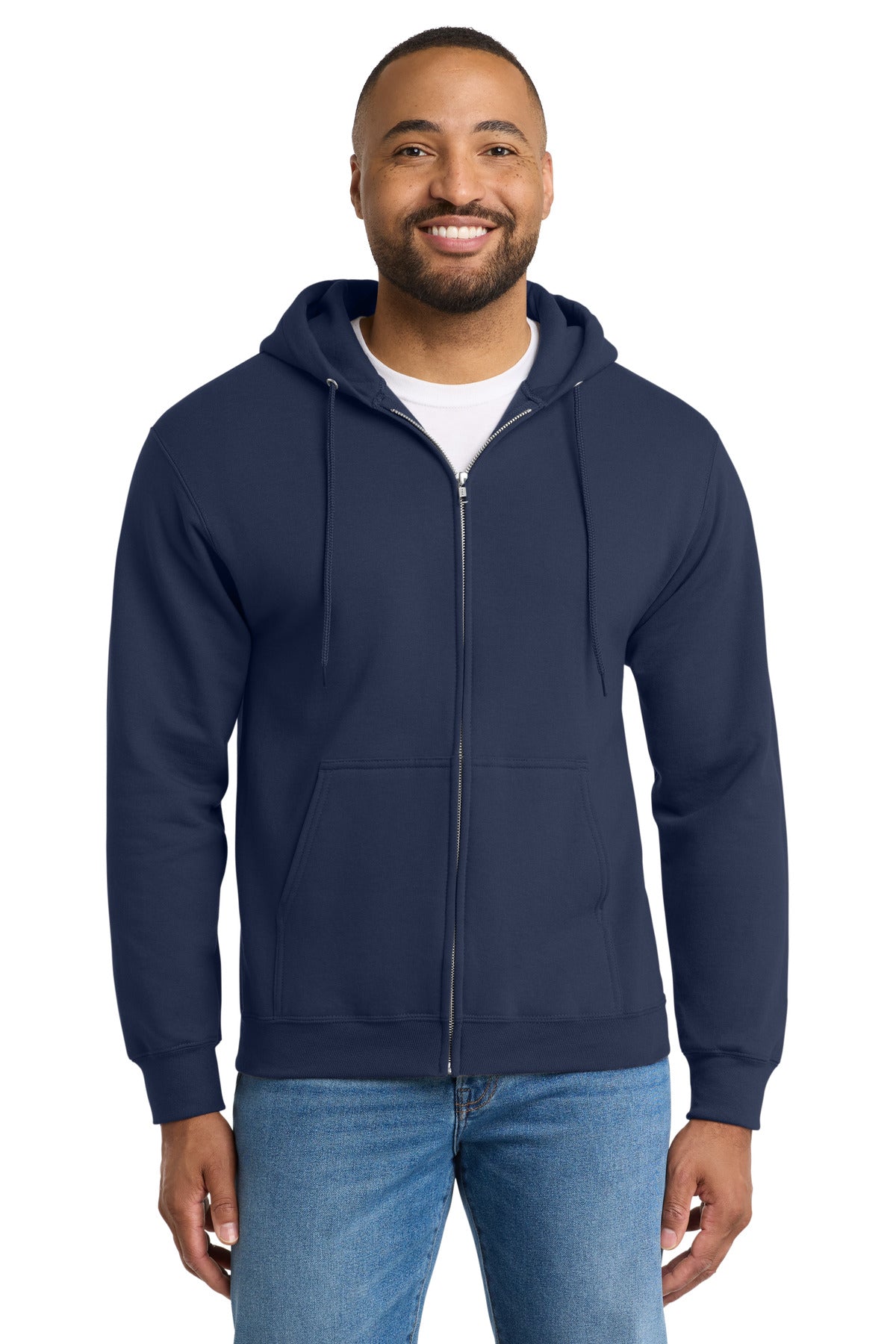 Port & Co Essential Fleece Full-Zip Hooded Sweatshirt - Navy