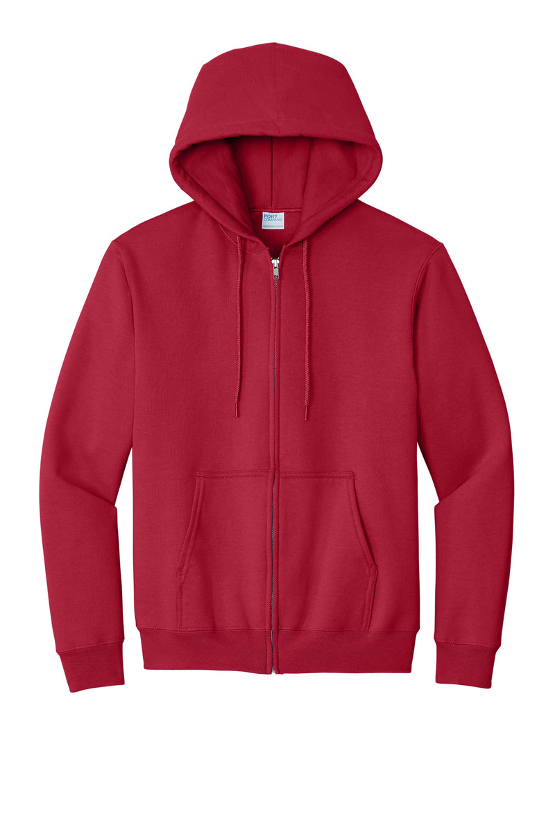 Port & Co Essential Fleece Full-Zip Hooded Sweatshirt - Red