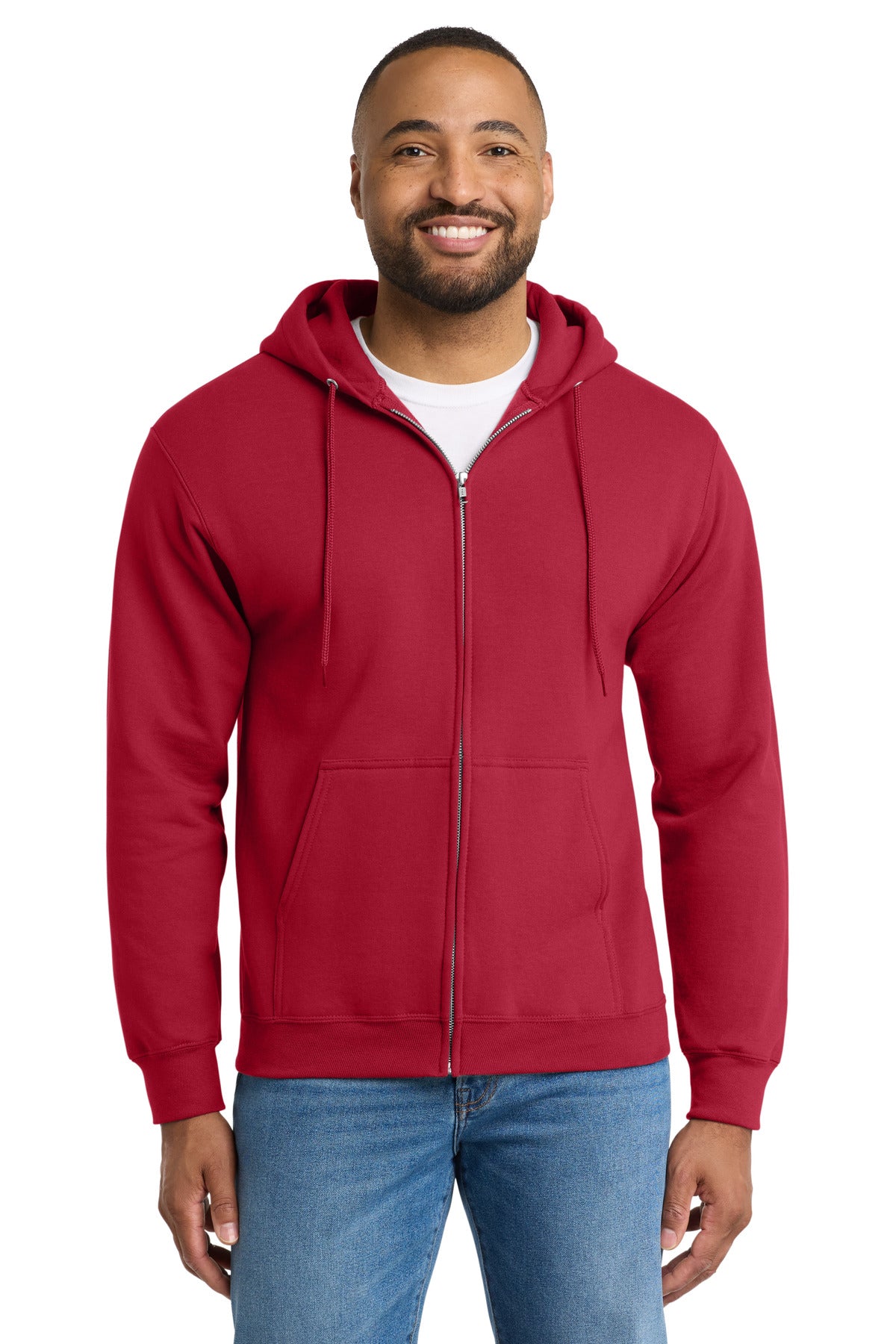 Port & Co Essential Fleece Full-Zip Hooded Sweatshirt - Red