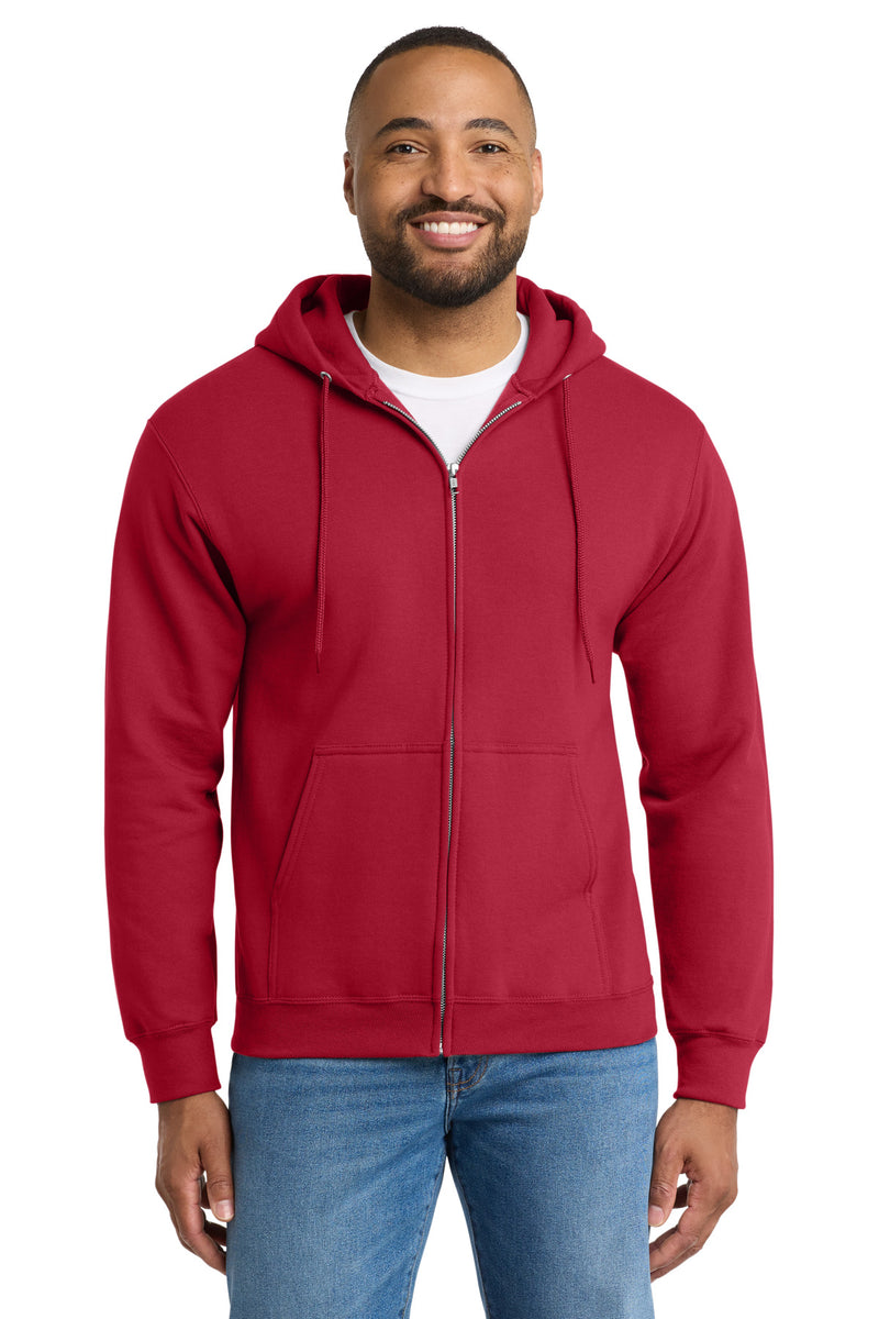 Port & Co Essential Fleece Full-Zip Hooded Sweatshirt - Red