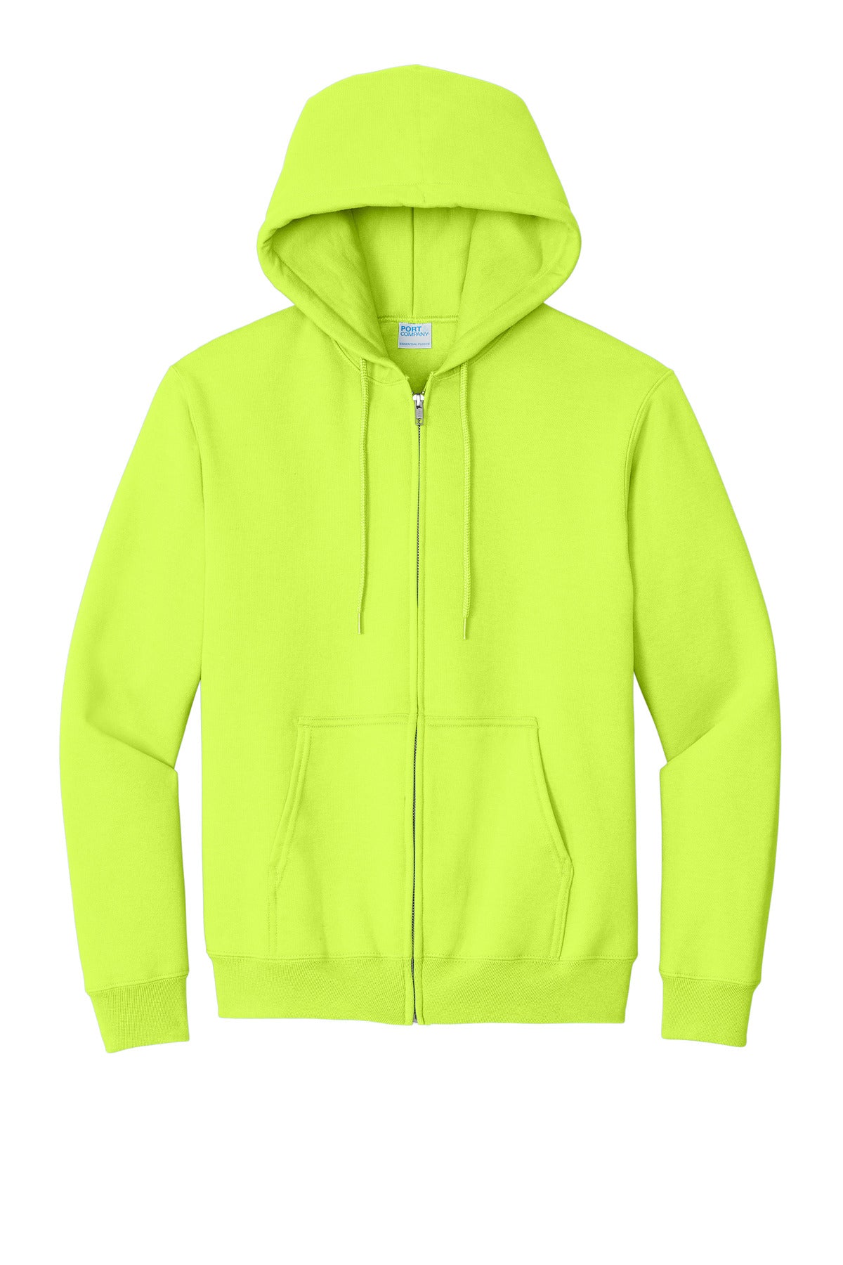 Port & Co Essential Fleece Full-Zip Hooded Sweatshirt - Safety Green