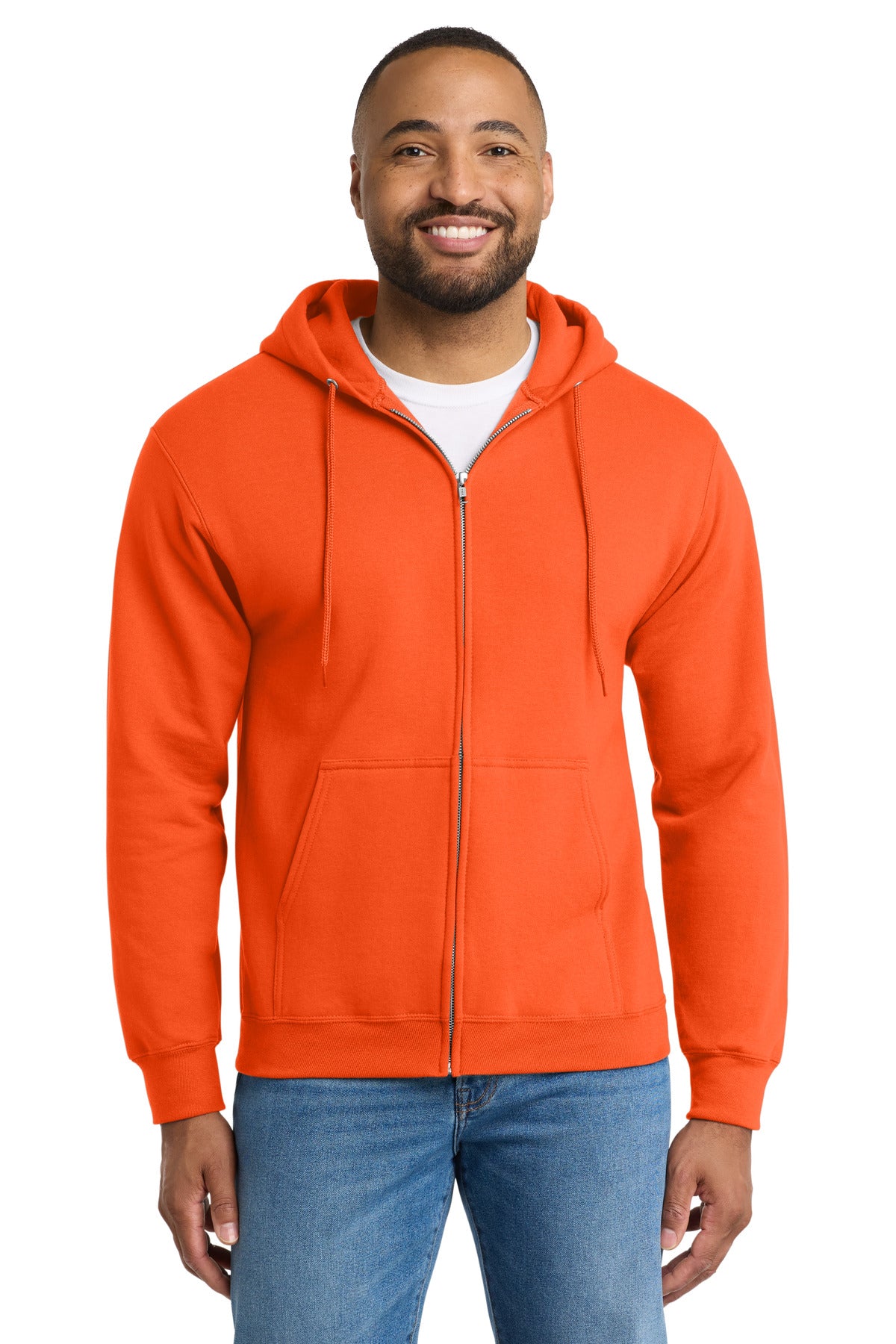 Port & Co Essential Fleece Full-Zip Hooded Sweatshirt - Safety Orange