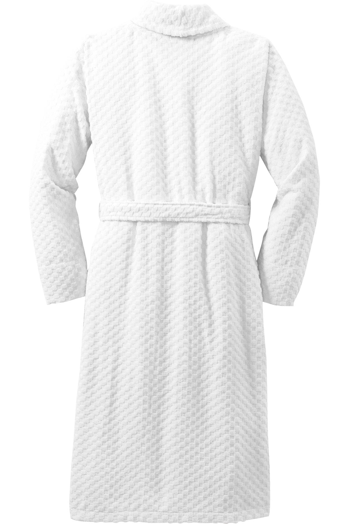 Port Authority Checkered Terry Shawl Collar Robe - White