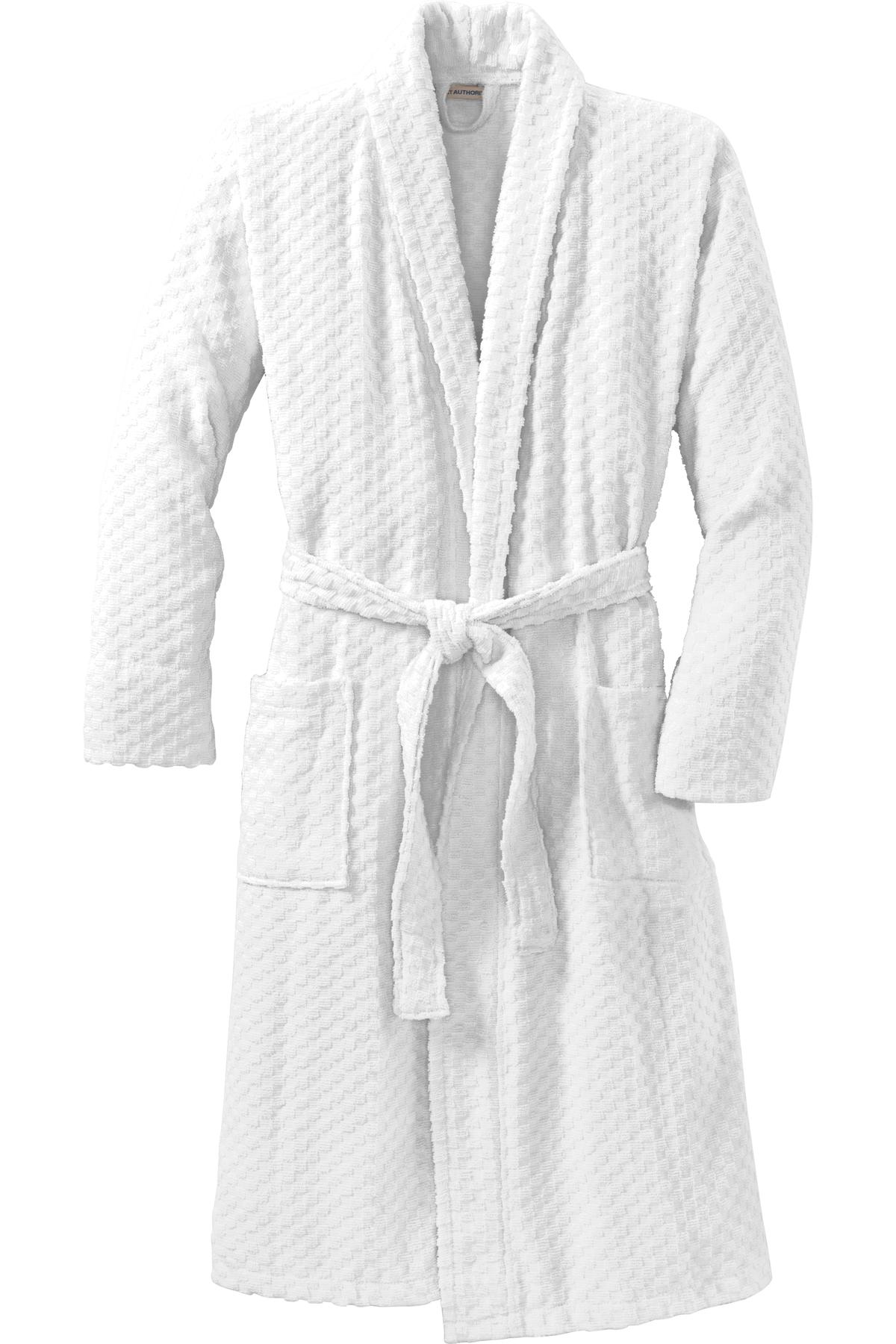 Port Authority Checkered Terry Shawl Collar Robe - White