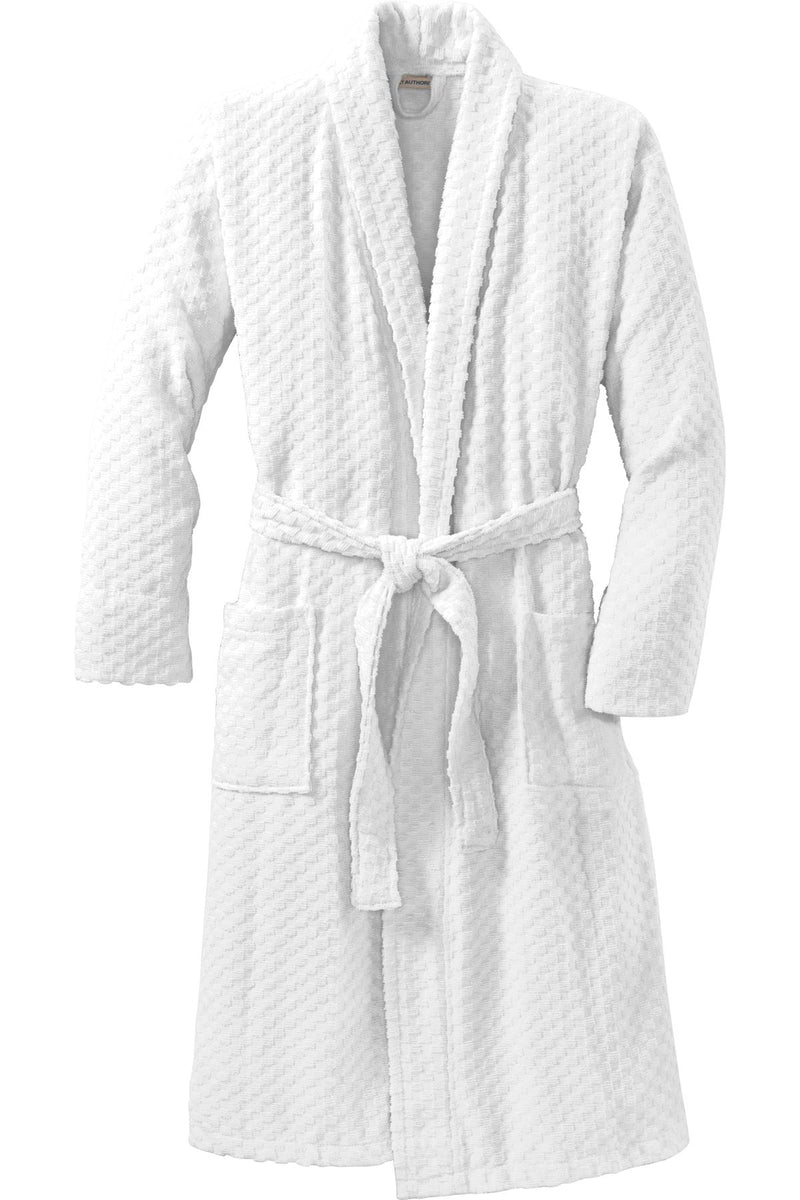 Port Authority Checkered Terry Shawl Collar Robe - White