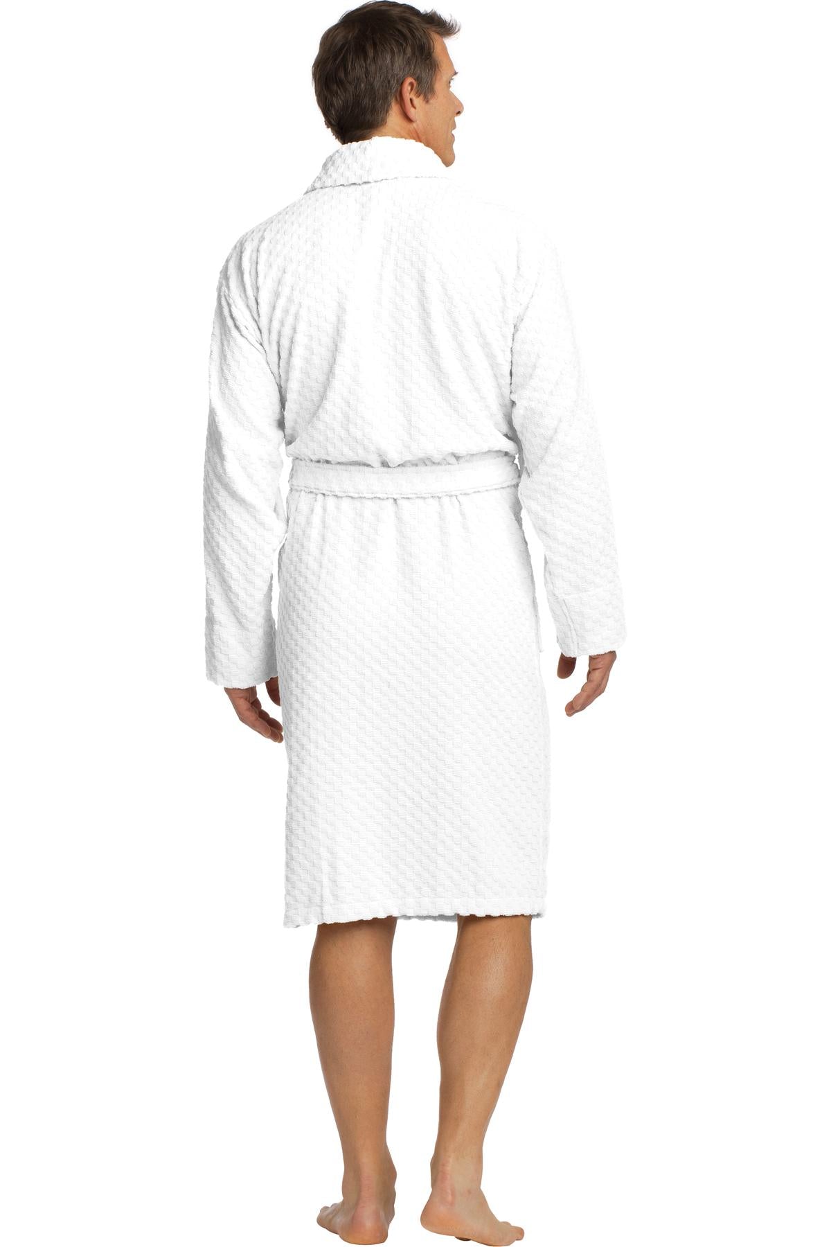 Port Authority Checkered Terry Shawl Collar Robe - White