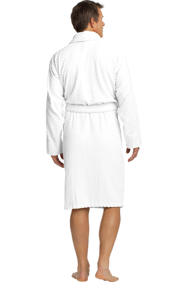 Port Authority Checkered Terry Shawl Collar Robe - White