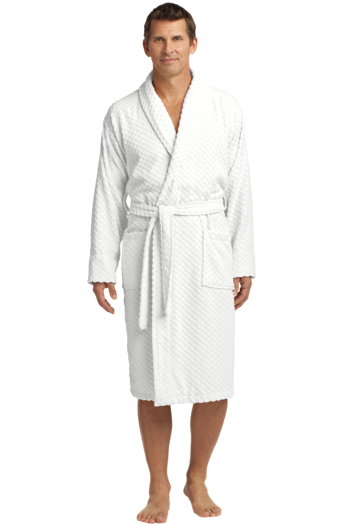 Port Authority Checkered Terry Shawl Collar Robe - White