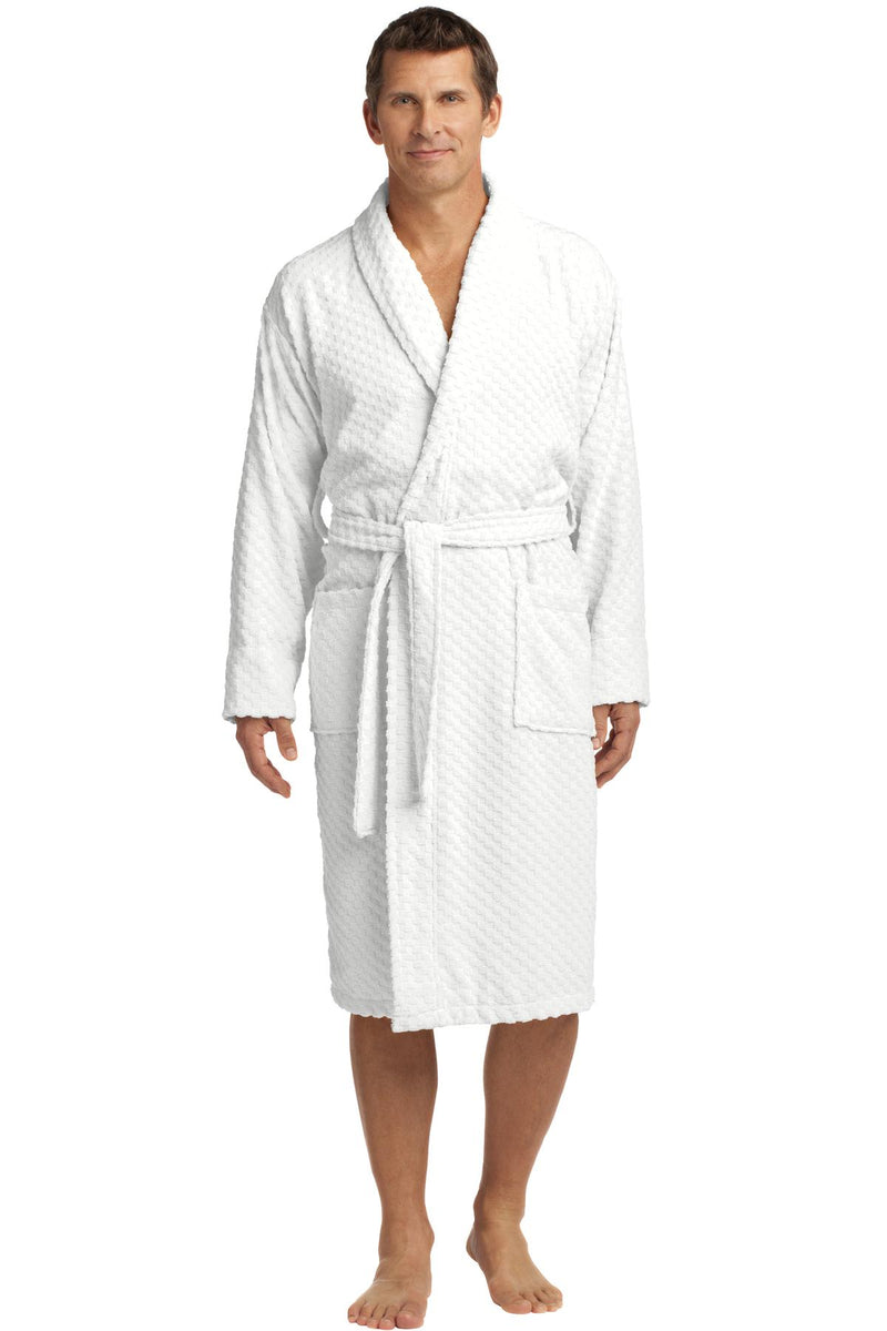 Port Authority Checkered Terry Shawl Collar Robe - White