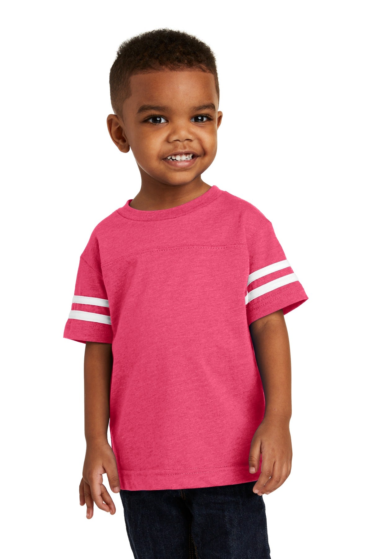 Rabbit Skins Toddler Football Fine Jersey Tee - Vintage Hot Pink/ Blended White