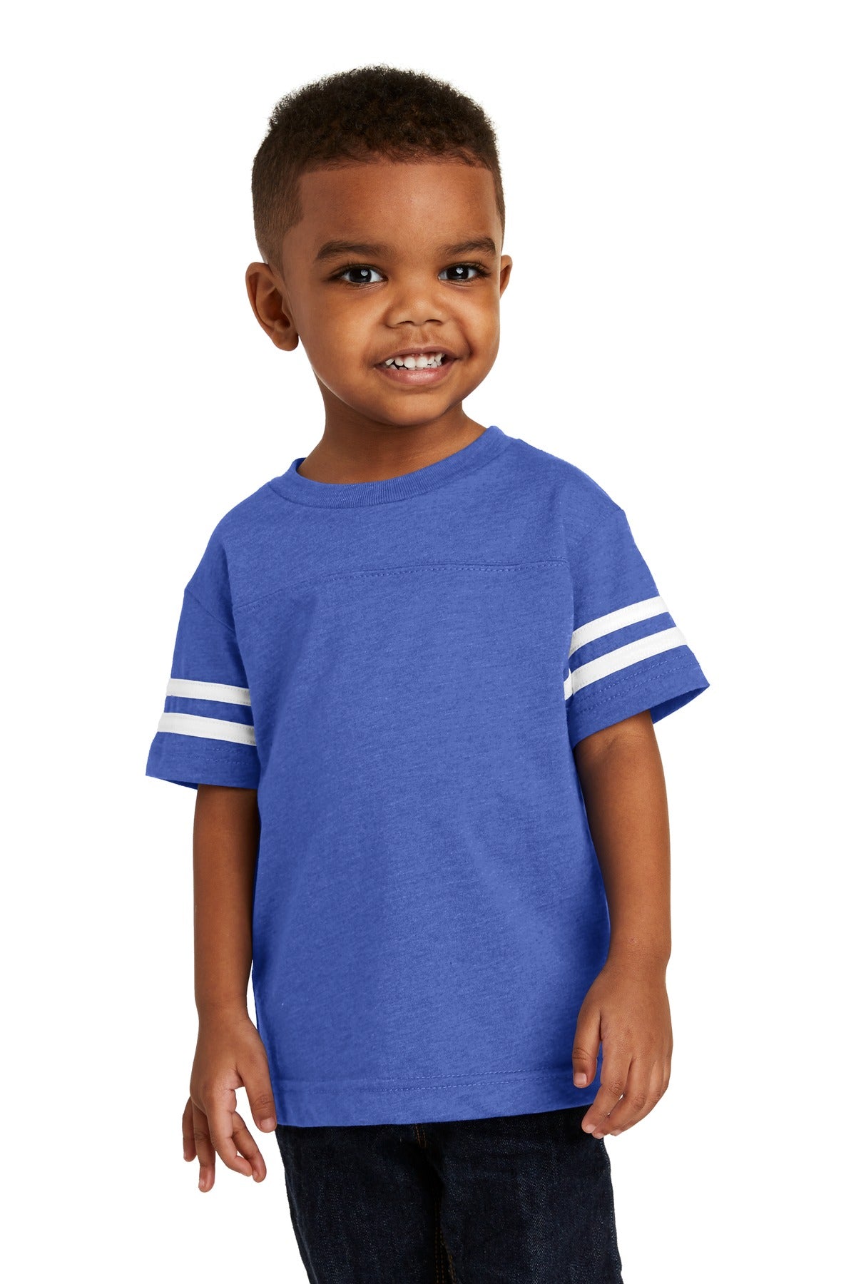 Rabbit Skins Toddler Football Fine Jersey Tee - Vintage Royal/ Blended White