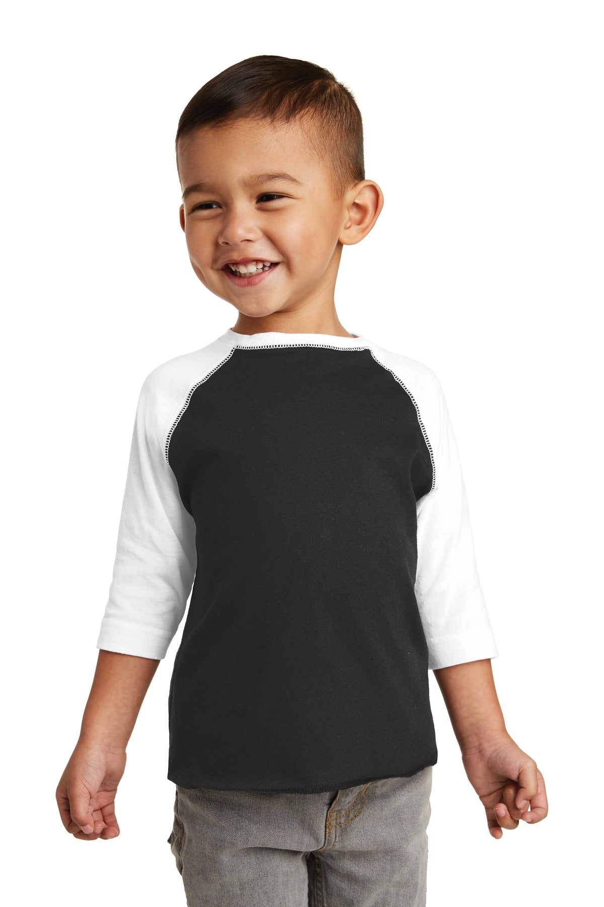 Rabbit Skins Toddler Baseball Fine Jersey Tee - Black/ White