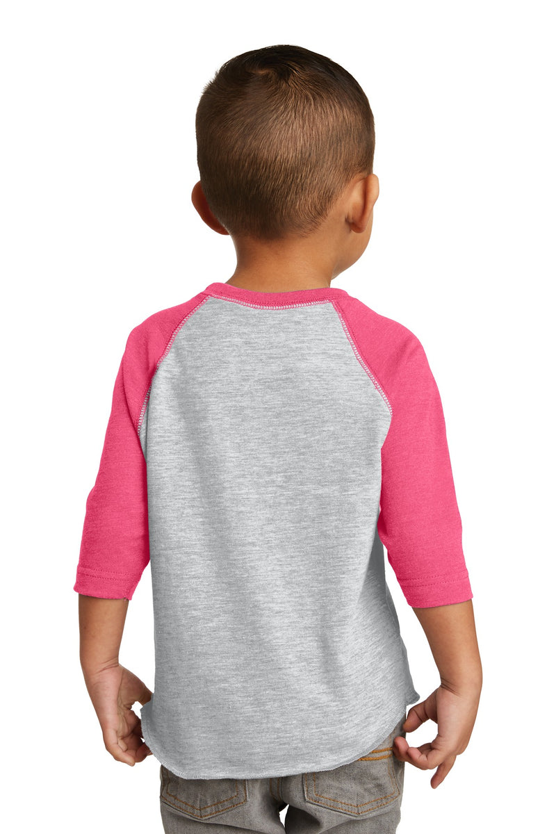 Rabbit Skins Toddler Baseball Fine Jersey Tee - Vintage Heather/ Vintage Hot Pink