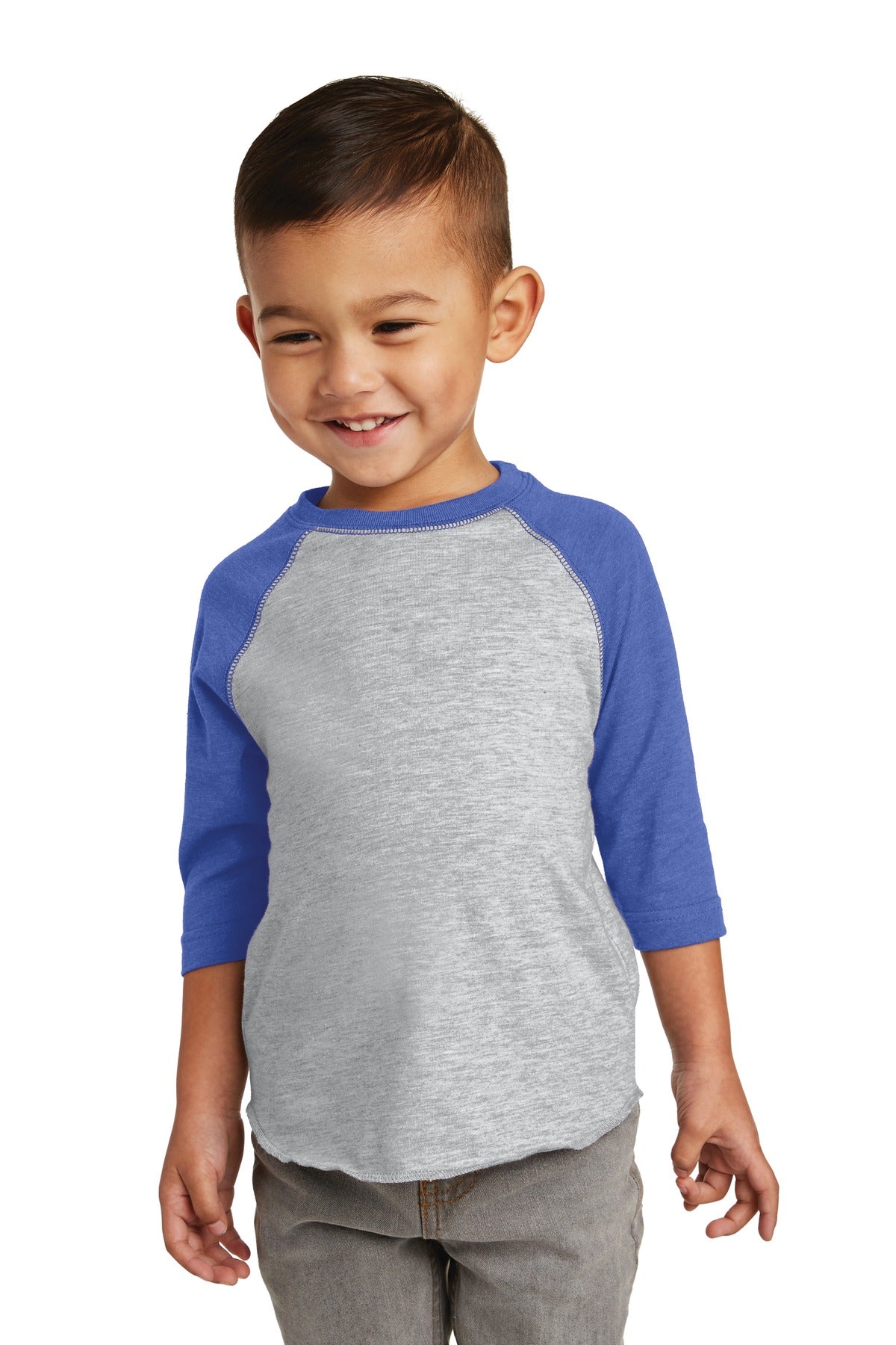 Rabbit Skins Toddler Baseball Fine Jersey Tee - Vintage Heather/ Vintage Royal