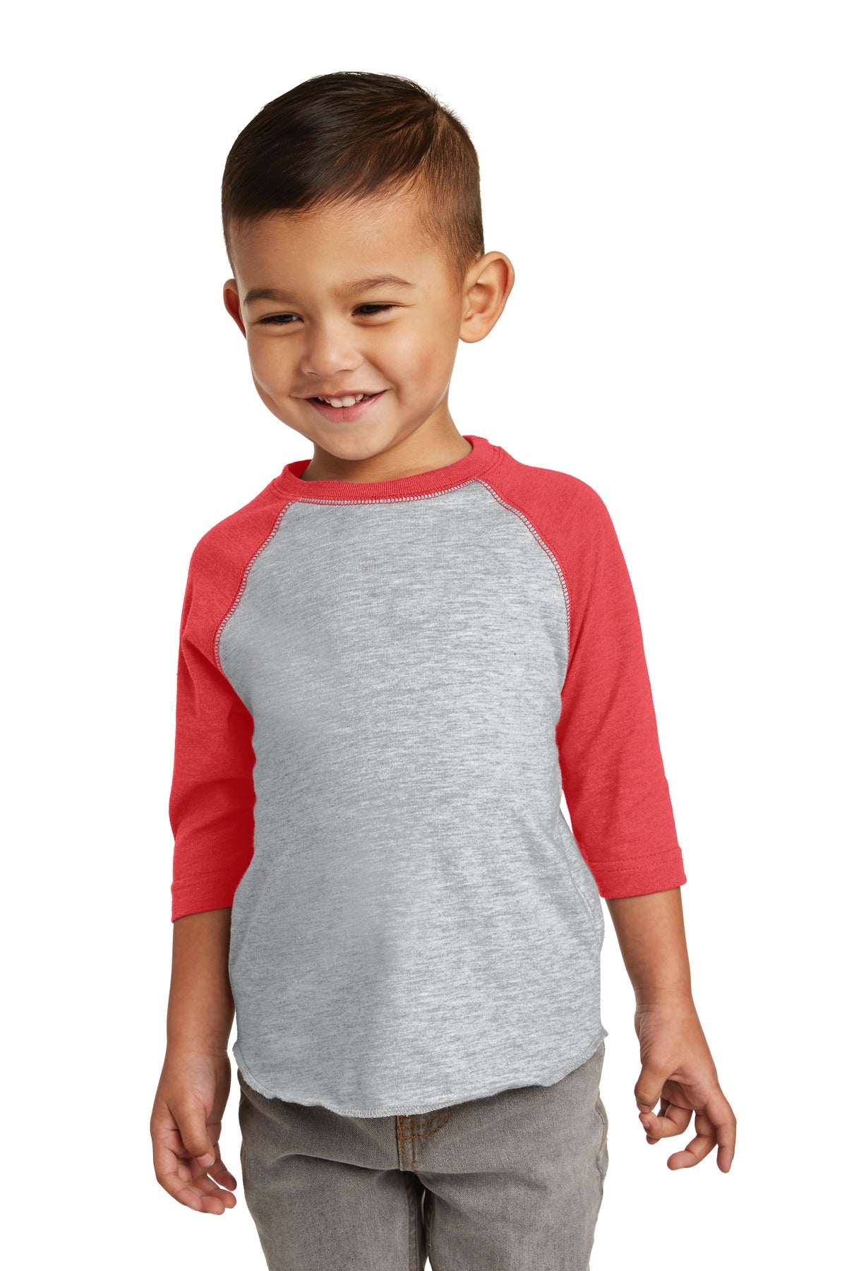 Rabbit Skins Toddler Baseball Fine Jersey Tee - Vintage Heather/ Vintage Red