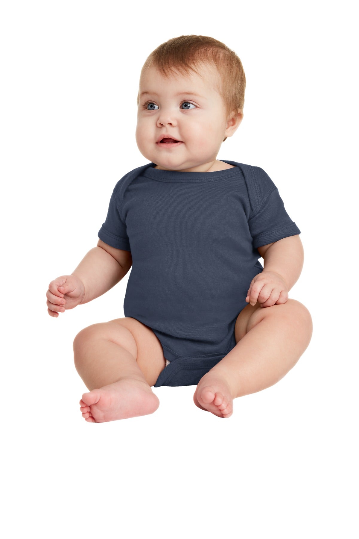 Rabbit Skins Infant Short Sleeve Baby Rib Bodysuit - Navy