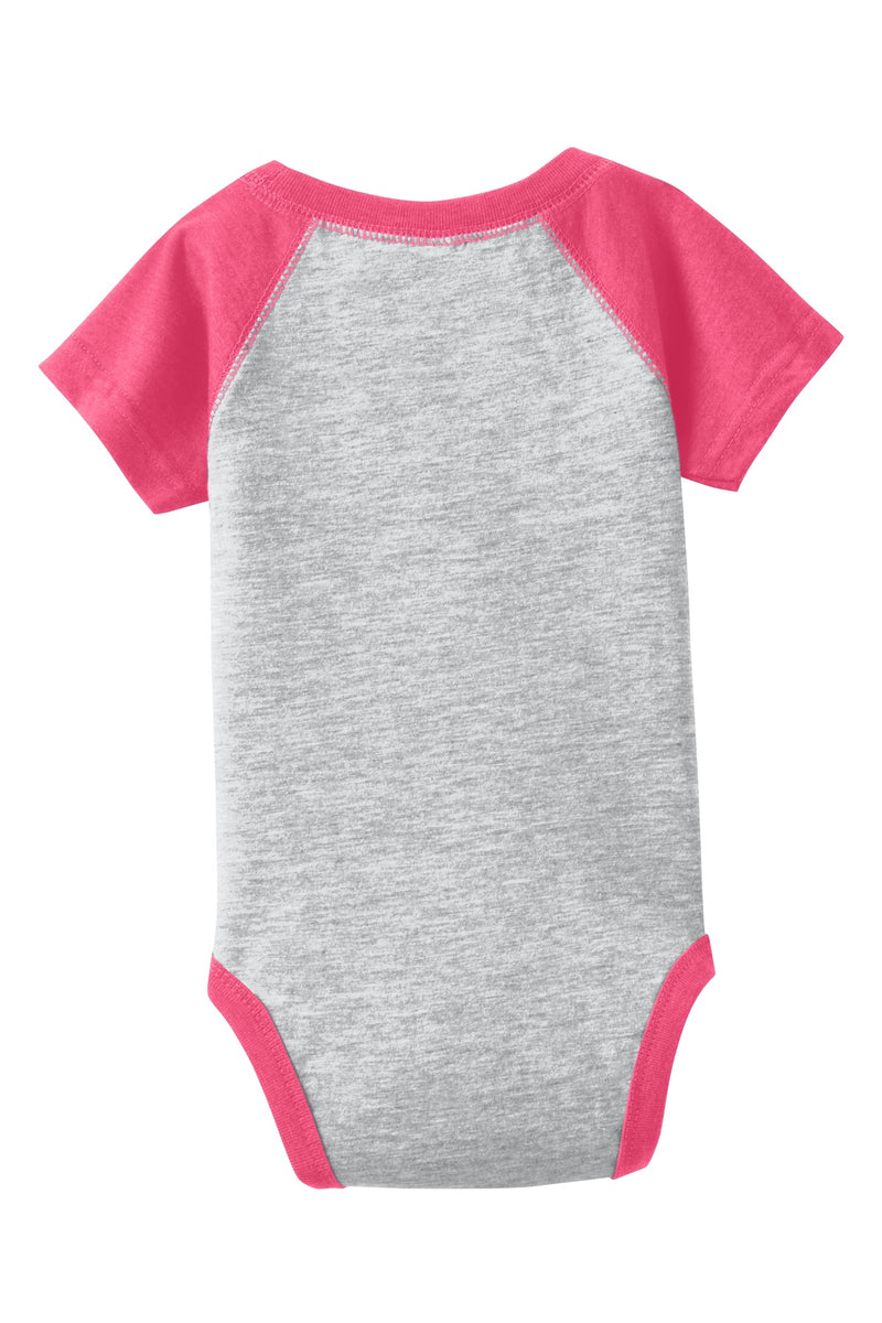 Rabbit Skins Infant Baseball Fine Jersey Bodysuit - Vintage Heather/ Vintage Hot Pink