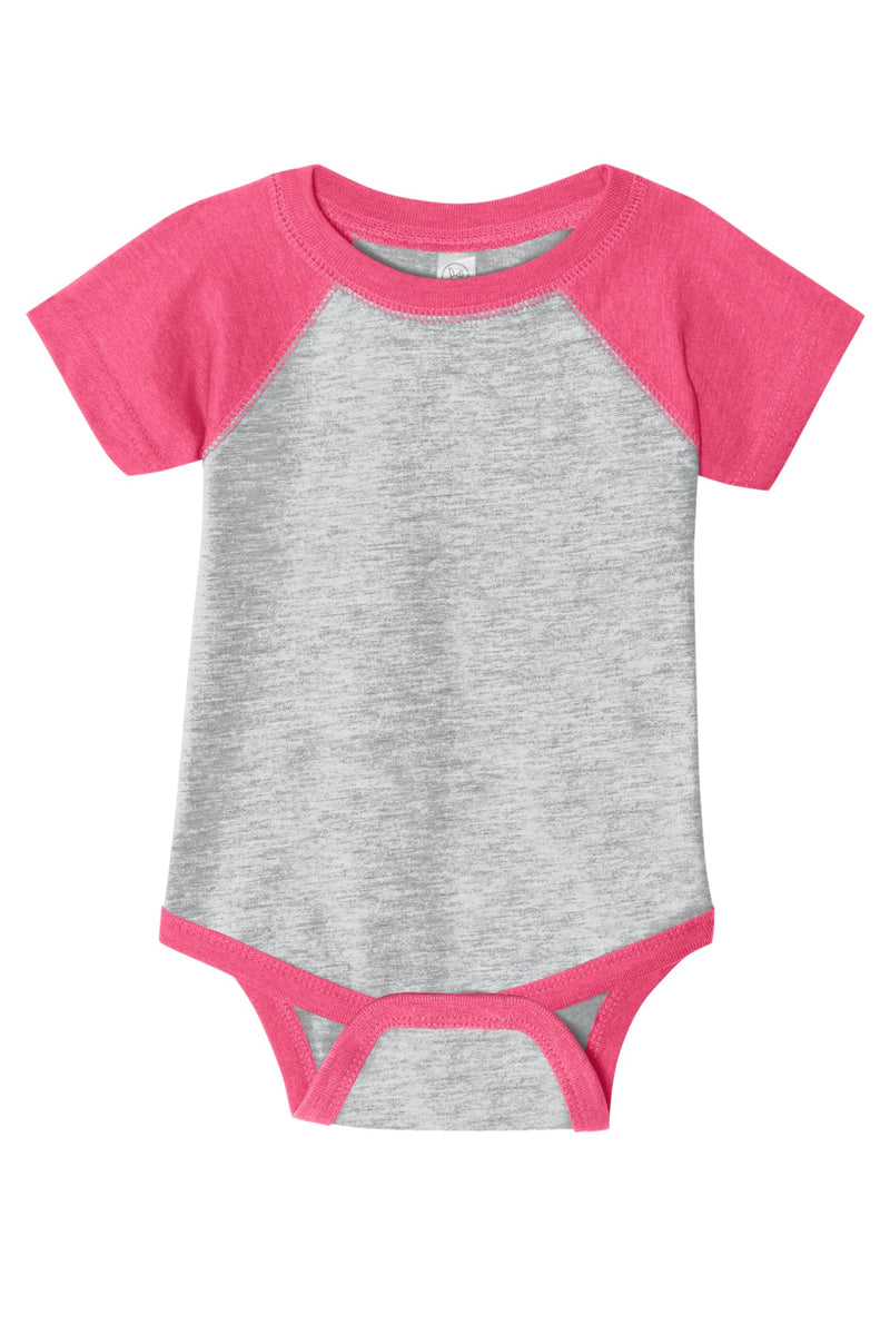 Rabbit Skins Infant Baseball Fine Jersey Bodysuit - Vintage Heather/ Vintage Hot Pink