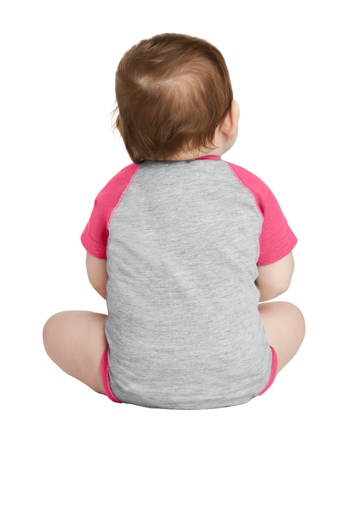 Rabbit Skins Infant Baseball Fine Jersey Bodysuit - Vintage Heather/ Vintage Hot Pink