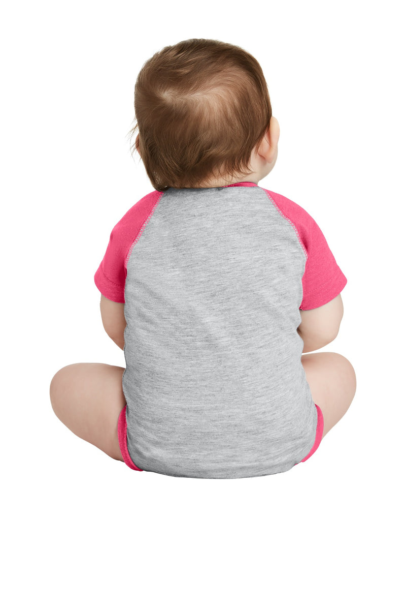 Rabbit Skins Infant Baseball Fine Jersey Bodysuit - Vintage Heather/ Vintage Hot Pink