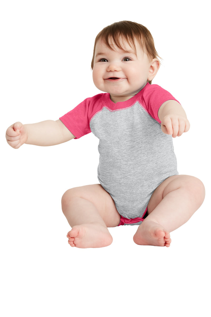 Rabbit Skins Infant Baseball Fine Jersey Bodysuit - Vintage Heather/ Vintage Hot Pink