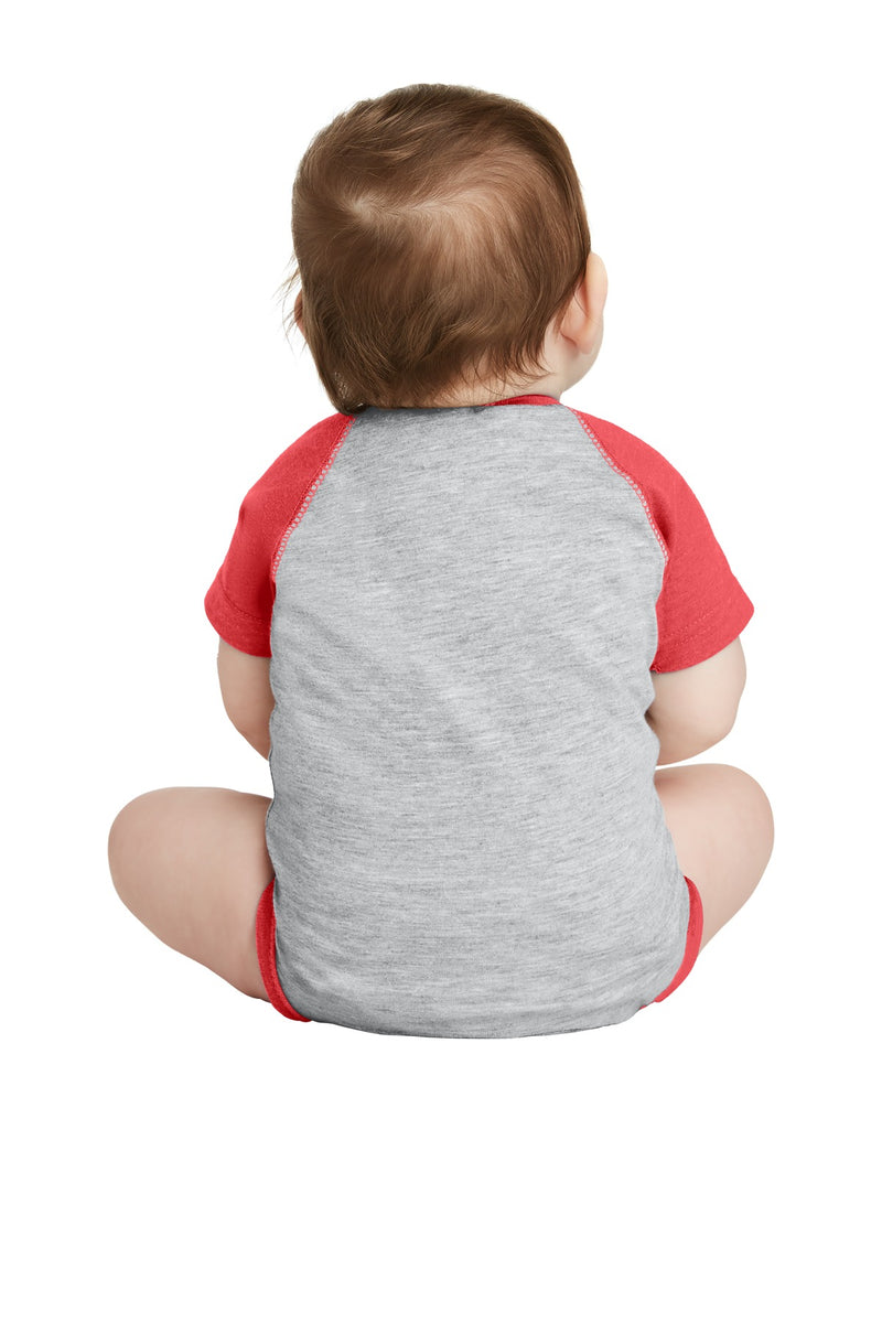 Rabbit Skins Infant Baseball Fine Jersey Bodysuit - Vintage Heather/ Vintage Red