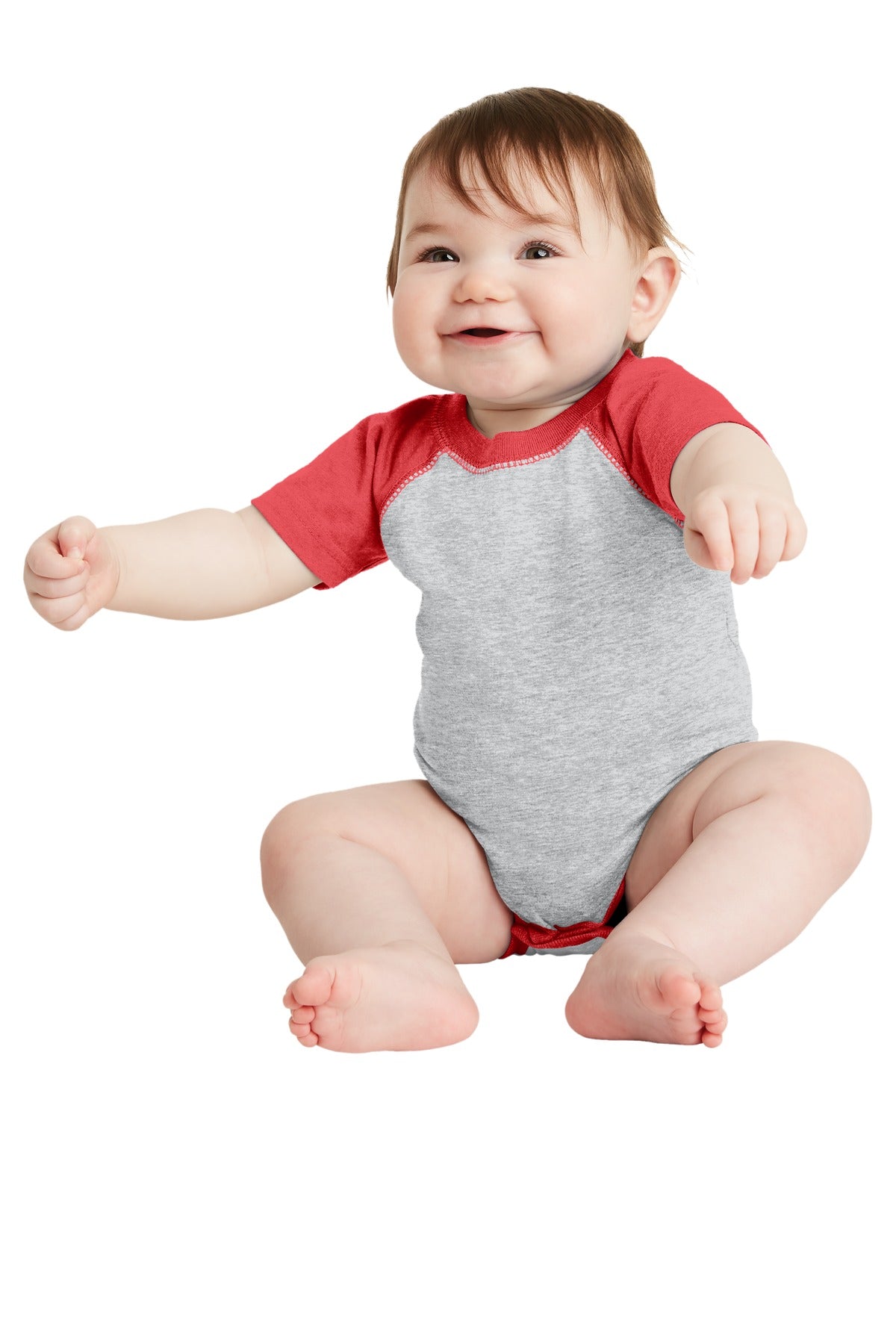 Rabbit Skins Infant Baseball Fine Jersey Bodysuit - Vintage Heather/ Vintage Red