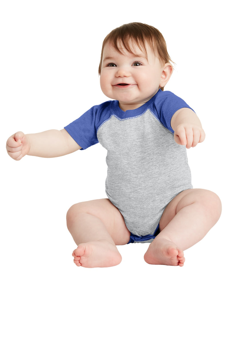 Rabbit Skins Infant Baseball Fine Jersey Bodysuit - Vintage Heather/ Vintage Royal