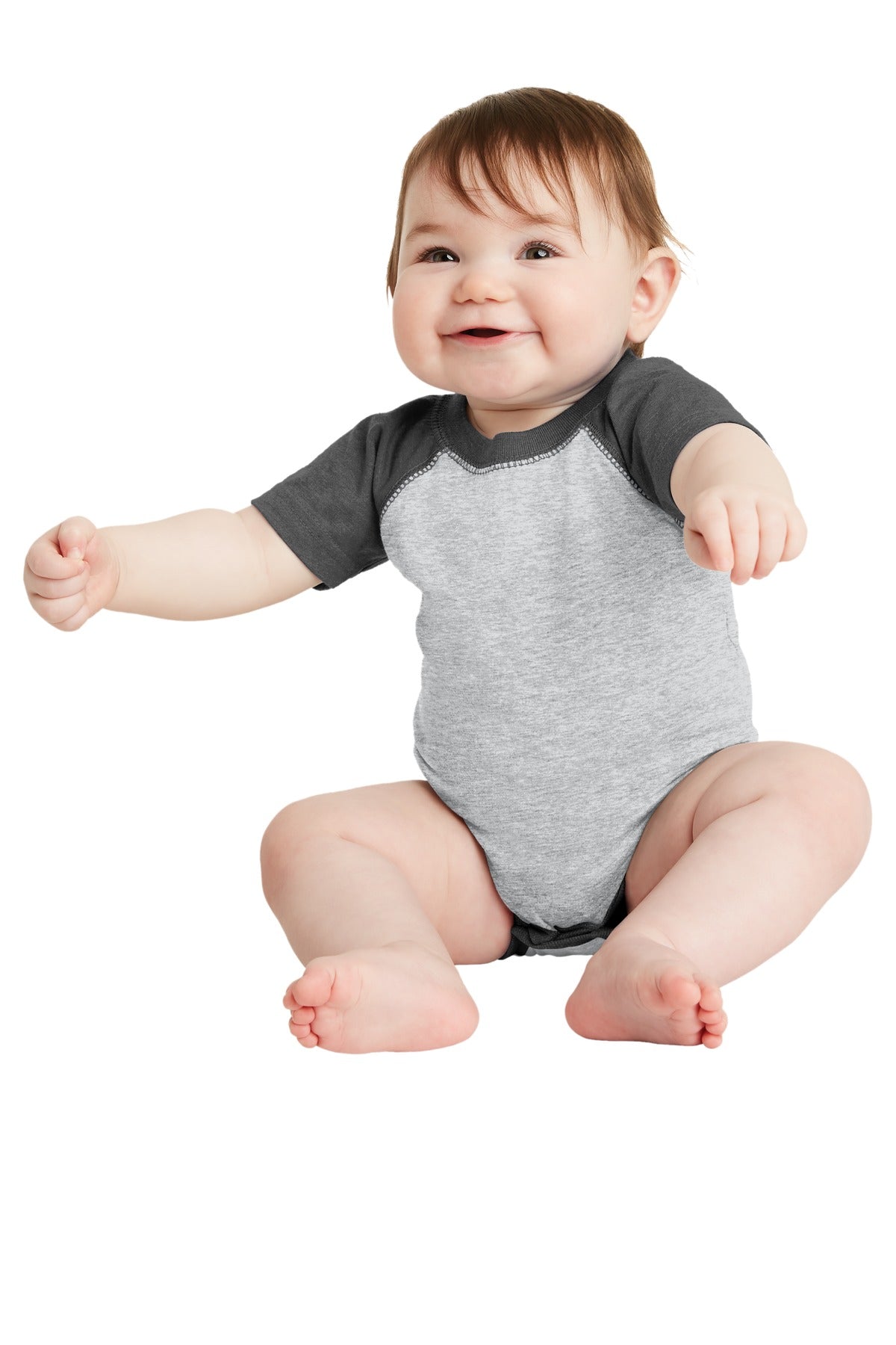 Rabbit Skins Infant Baseball Fine Jersey Bodysuit - Vintage Heather/ Vintage Smoke
