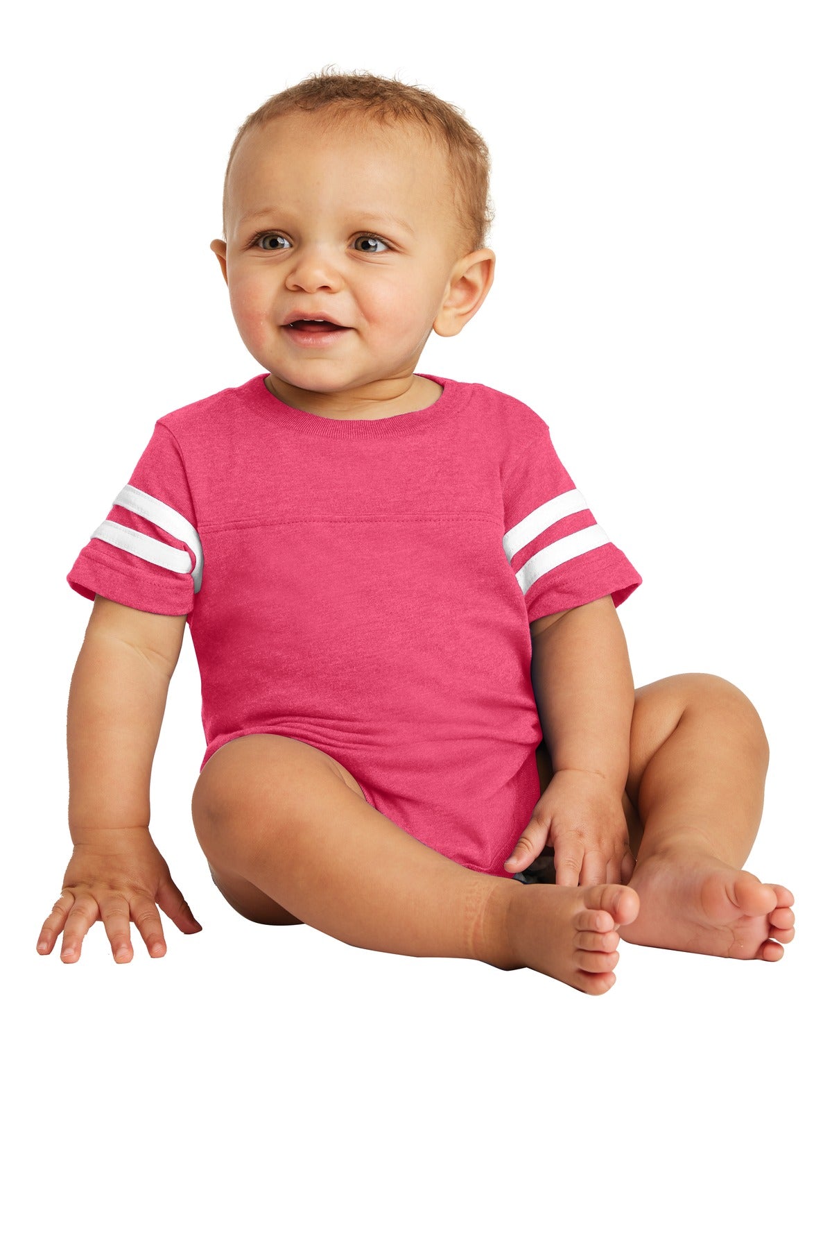 Rabbit Skins Infant Football Fine Jersey Bodysuit - Vintage Hot Pink/ Blended White