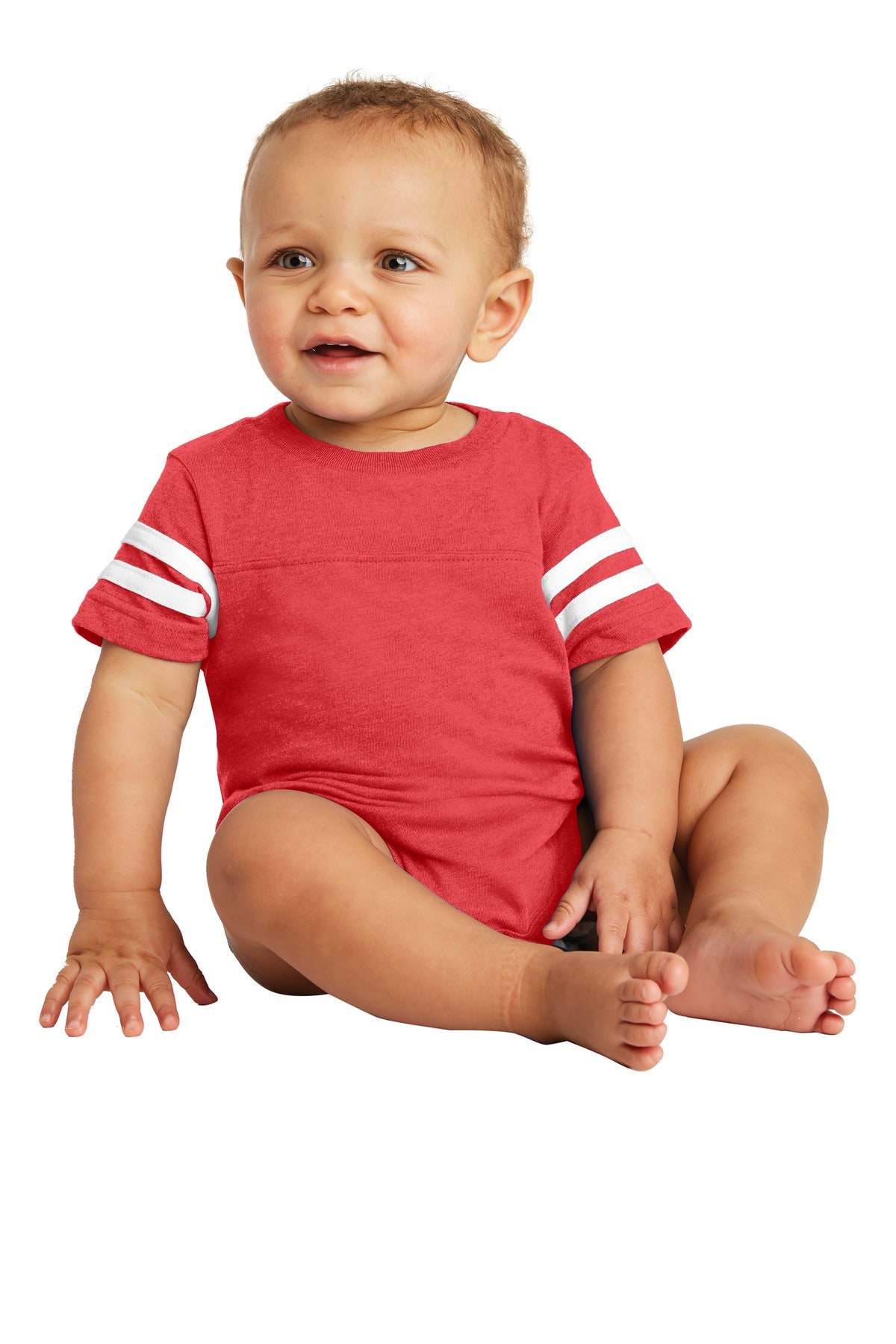 Rabbit Skins Infant Football Fine Jersey Bodysuit - Vintage Red/ Blended White