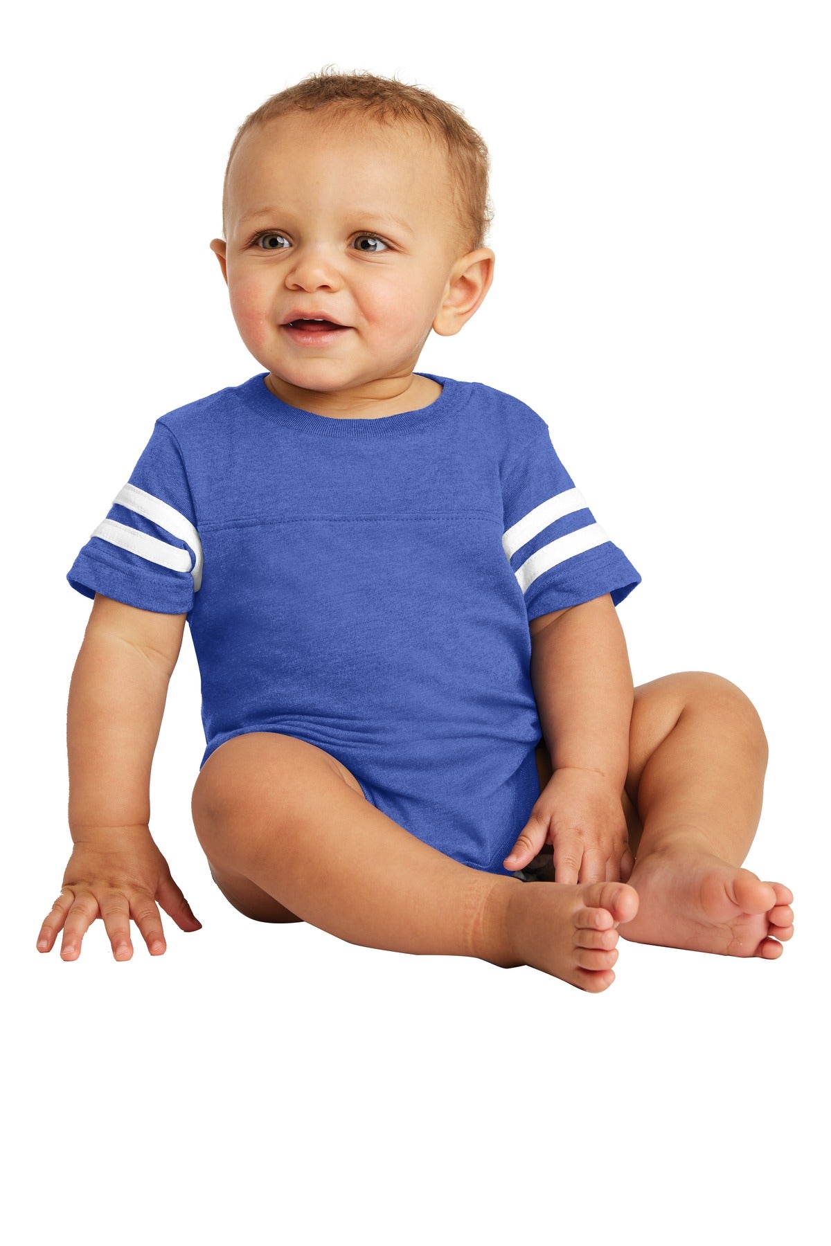 Rabbit Skins Infant Football Fine Jersey Bodysuit - Vintage Royal/ Blended White